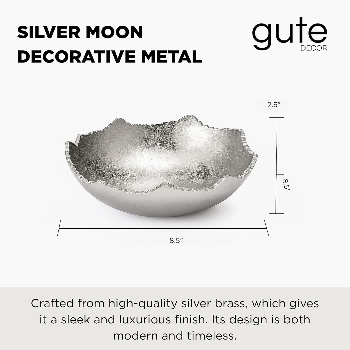 Decorative Moon Decorative Metal Torn Hammered Asymmetrical Centerpiece Bowl / Silver / 8.5 Inch