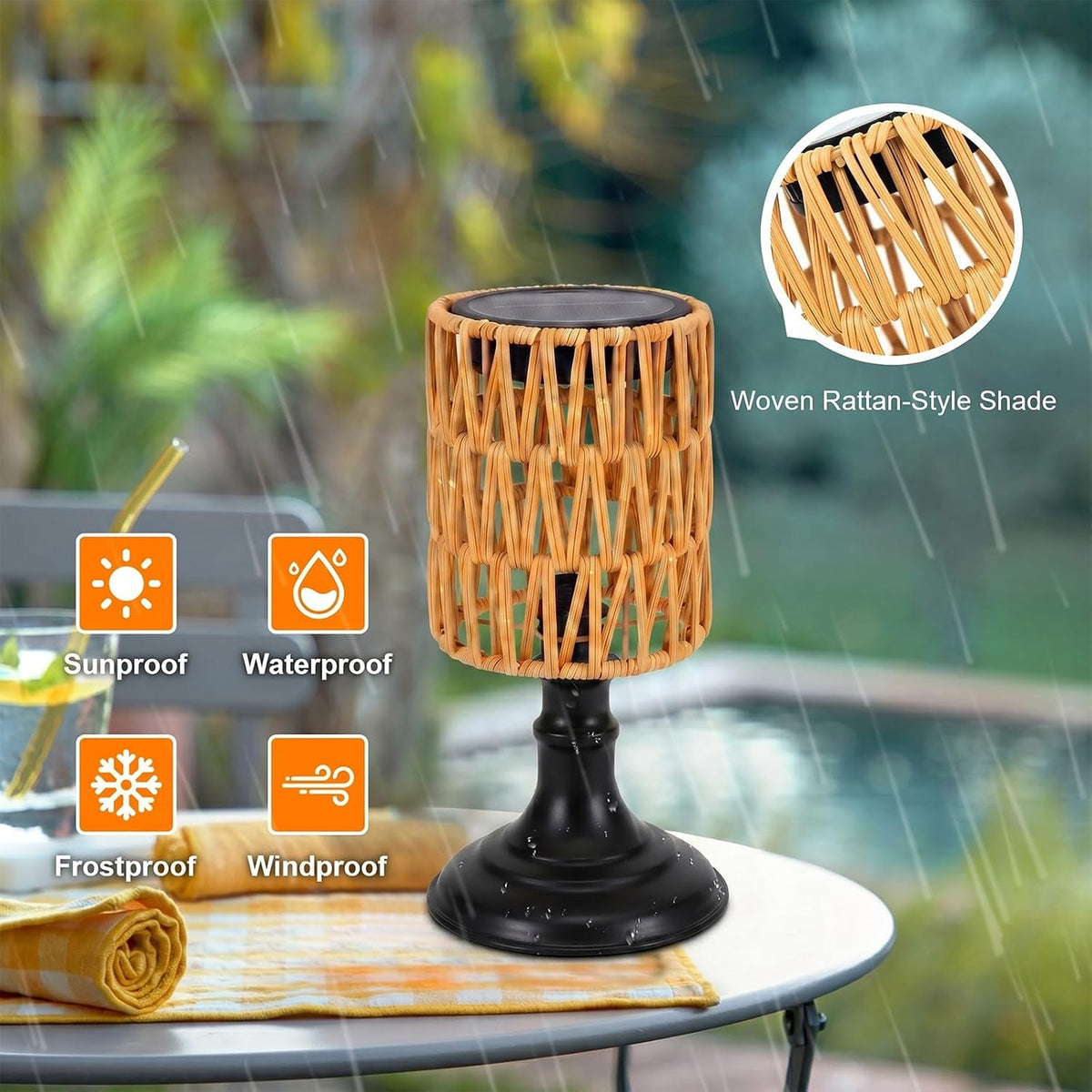Outdoor Solar Table Lamps Set of 2, Solar Lanterns Outdoor Waterproof | Handwoven, Cordless, USB-C Rechargeable, Solar