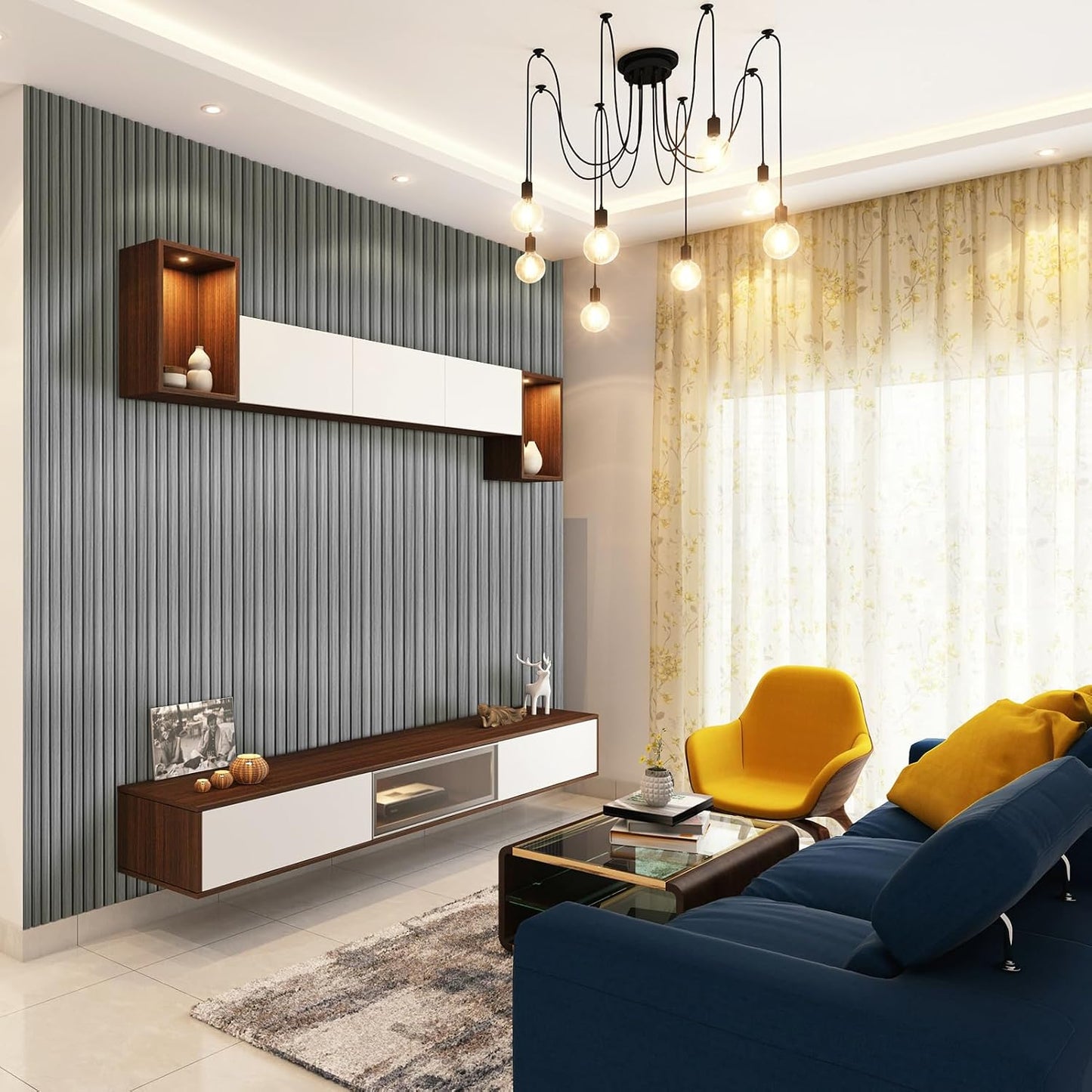 Art3d 96 x 6 Inch WPC 3D Wood Textured Slat Wall Panels, 8-Pack, Gray Oak | Stylish Slat Design, Waterproof, Weather