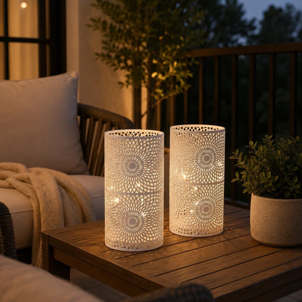 JHY DESIGN Set of 2 White Table Metal lamp Battery Powered Cordless Accent Light with Edison Style Bulb battery