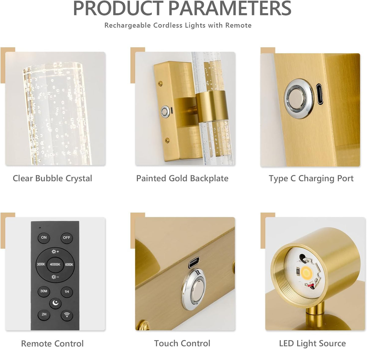 Battery Operated Wall Sconces Set of 2, 20000mAh Rechargeable Wall Light | Remote Control 3000K-6000K Dimmable LED