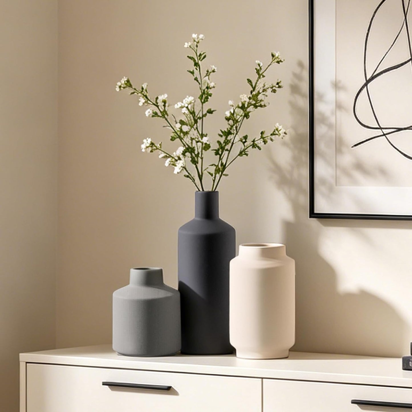 Ceramic Vase / Modern Decorative Vases / Multi Grey / Set of 3