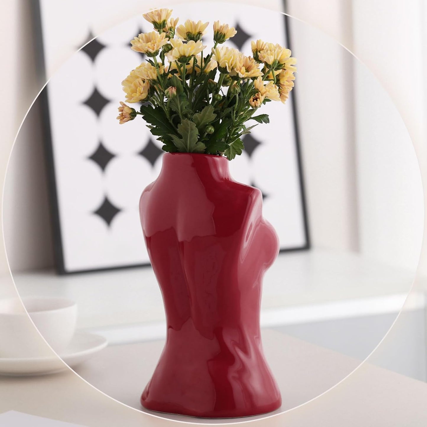 Small Ceramic Vase for Flowers Modern Art Vase / Female Vase- Red