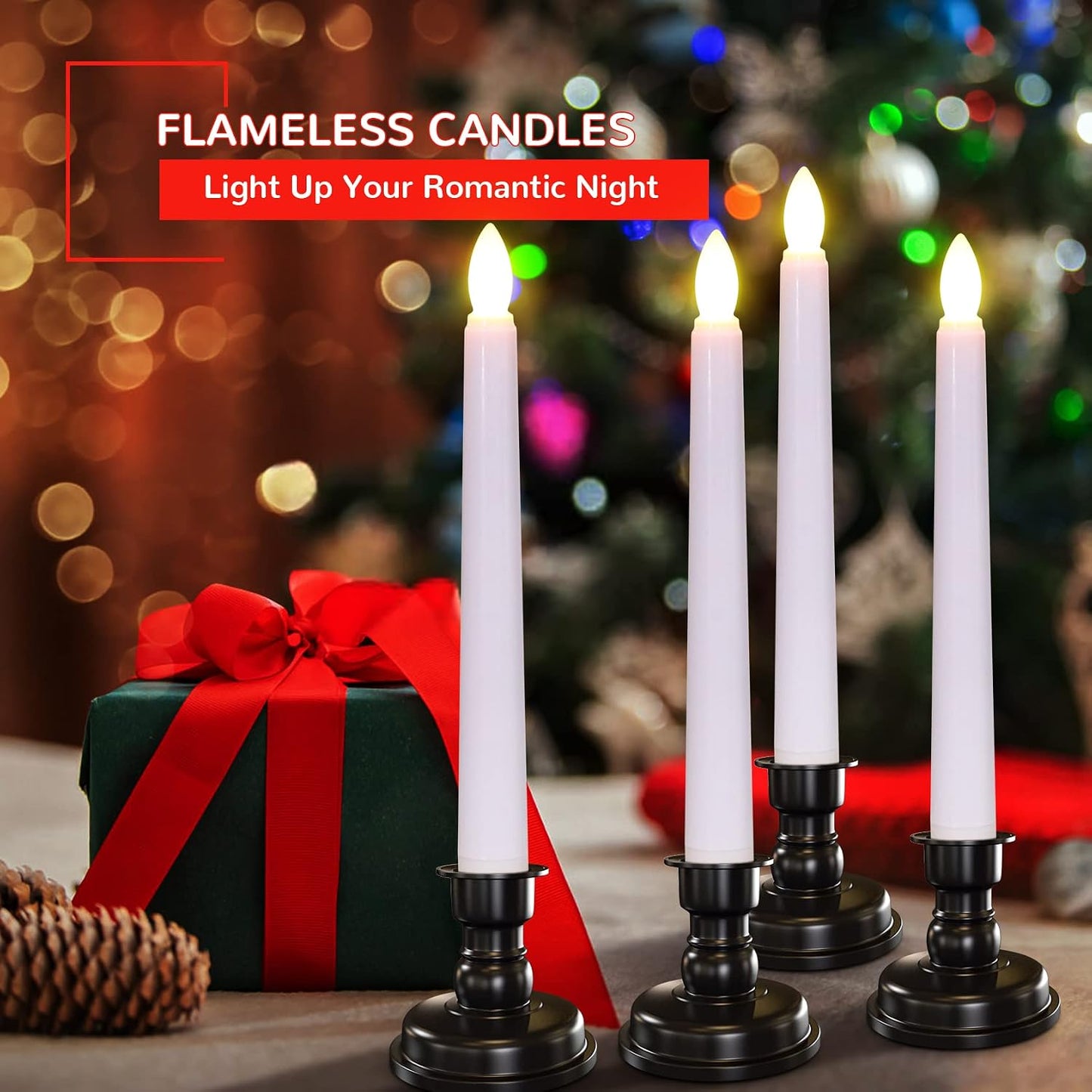PChero LED Taper Candles with Remote Timers, 6 Pack | Flameless, Battery Operated, Flickering, Candlestick Holders