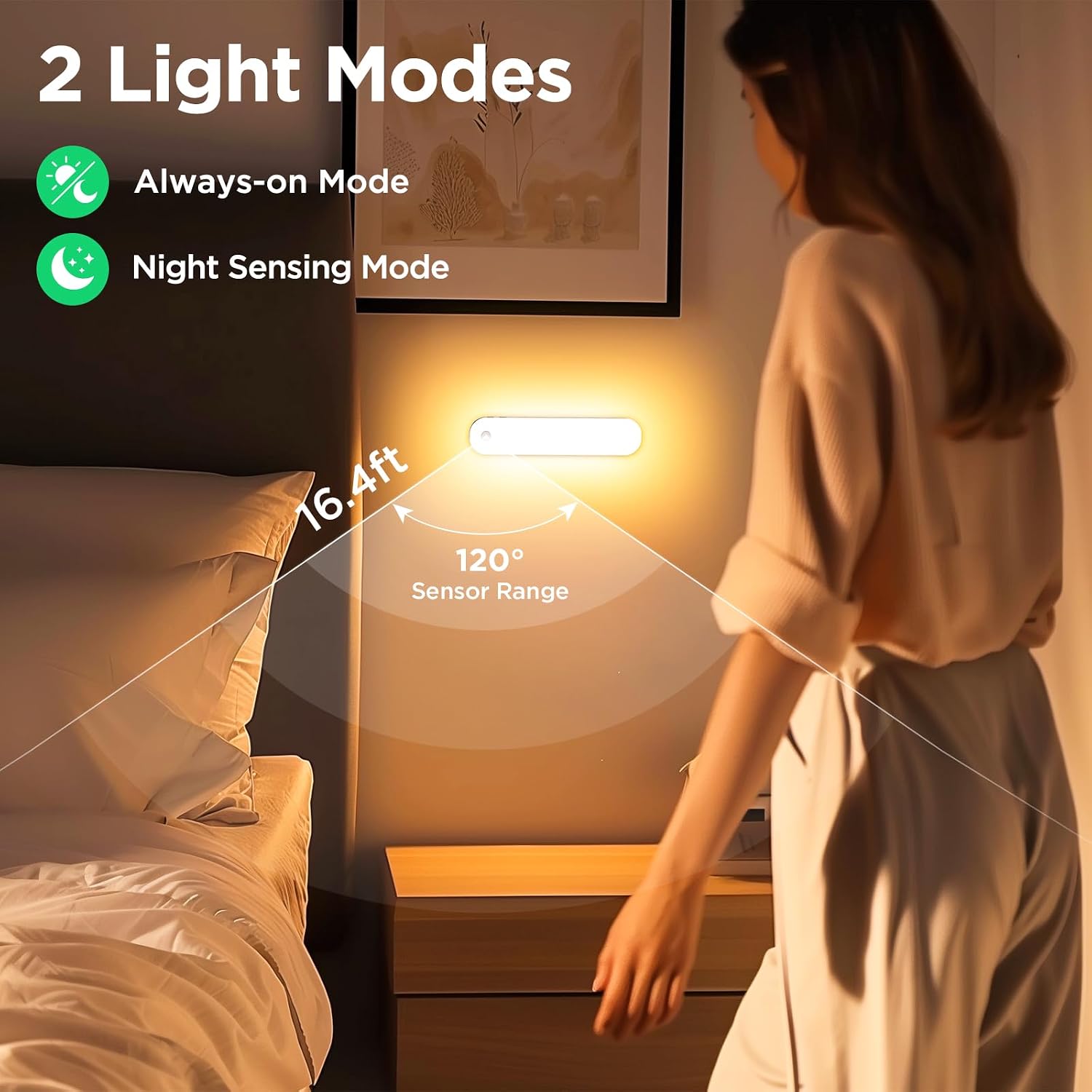 Under Cabinet Lighting, Motion Sensor Lights Indoor with 3 Color Temps Dimmable, 2600mAh Rechargeable Closet Lights