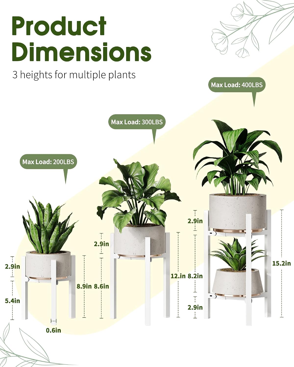 3 Pack Plant Stand Indoor Adjustable, Metal Modern Indoor Plant Stand, Heavy Duty Single Plant Stands Outdoor Corner
