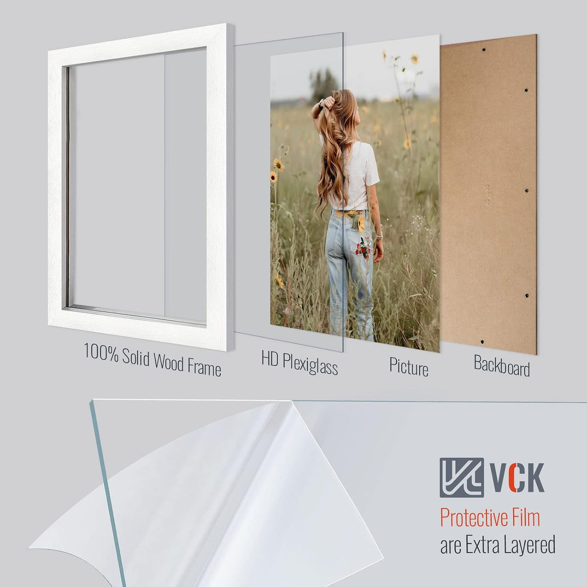 VCK 11x17 Picture Frame White 4 Pack, Wide Thick Wood Border, for Poster | Exclusive Woodgrain, Wall Hanging, HD