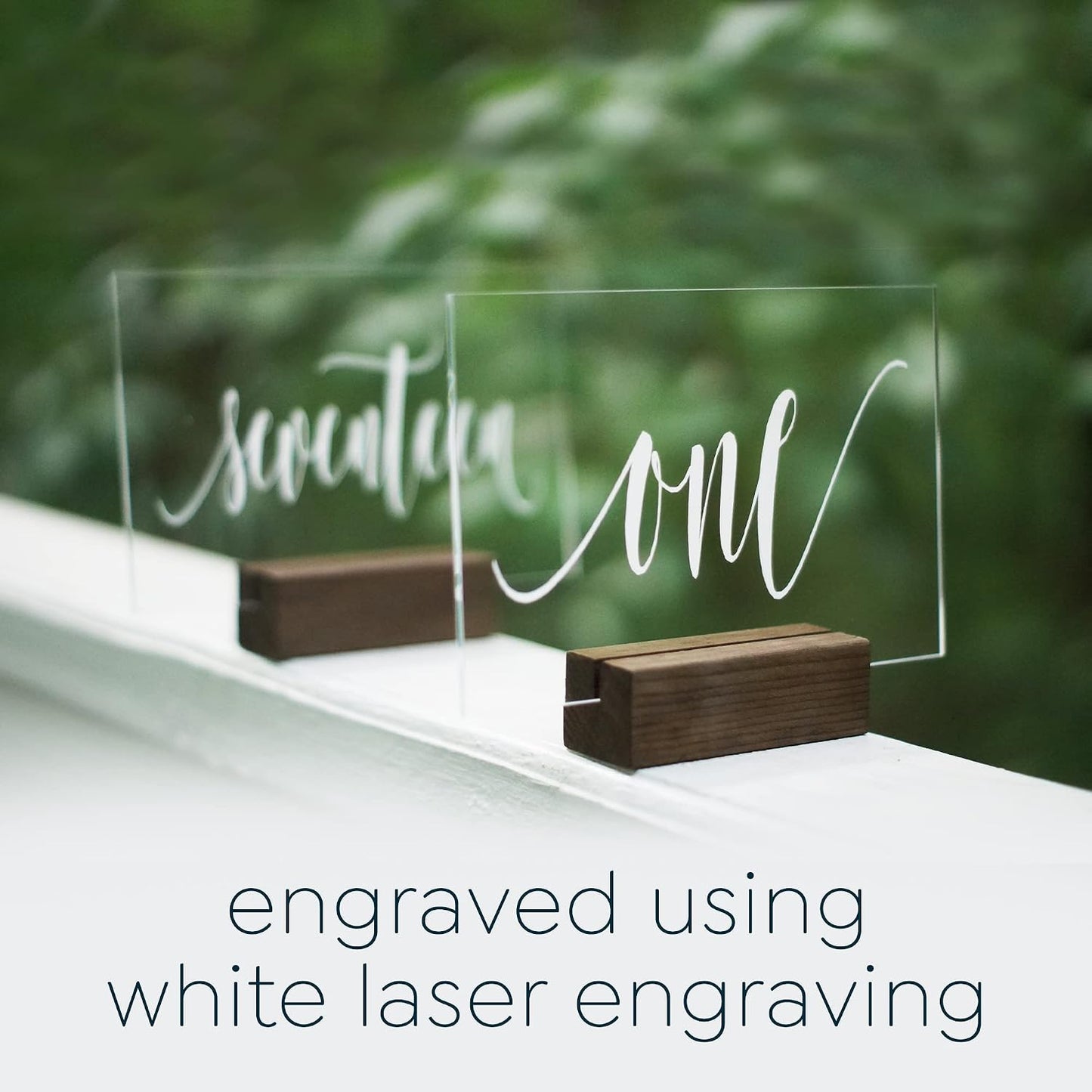 Cedar and Ink Acrylic Wedding Table Numbers 1-20, Acrylic Wedding Signs with Calligraphy Lettering, Glass Like Rustic