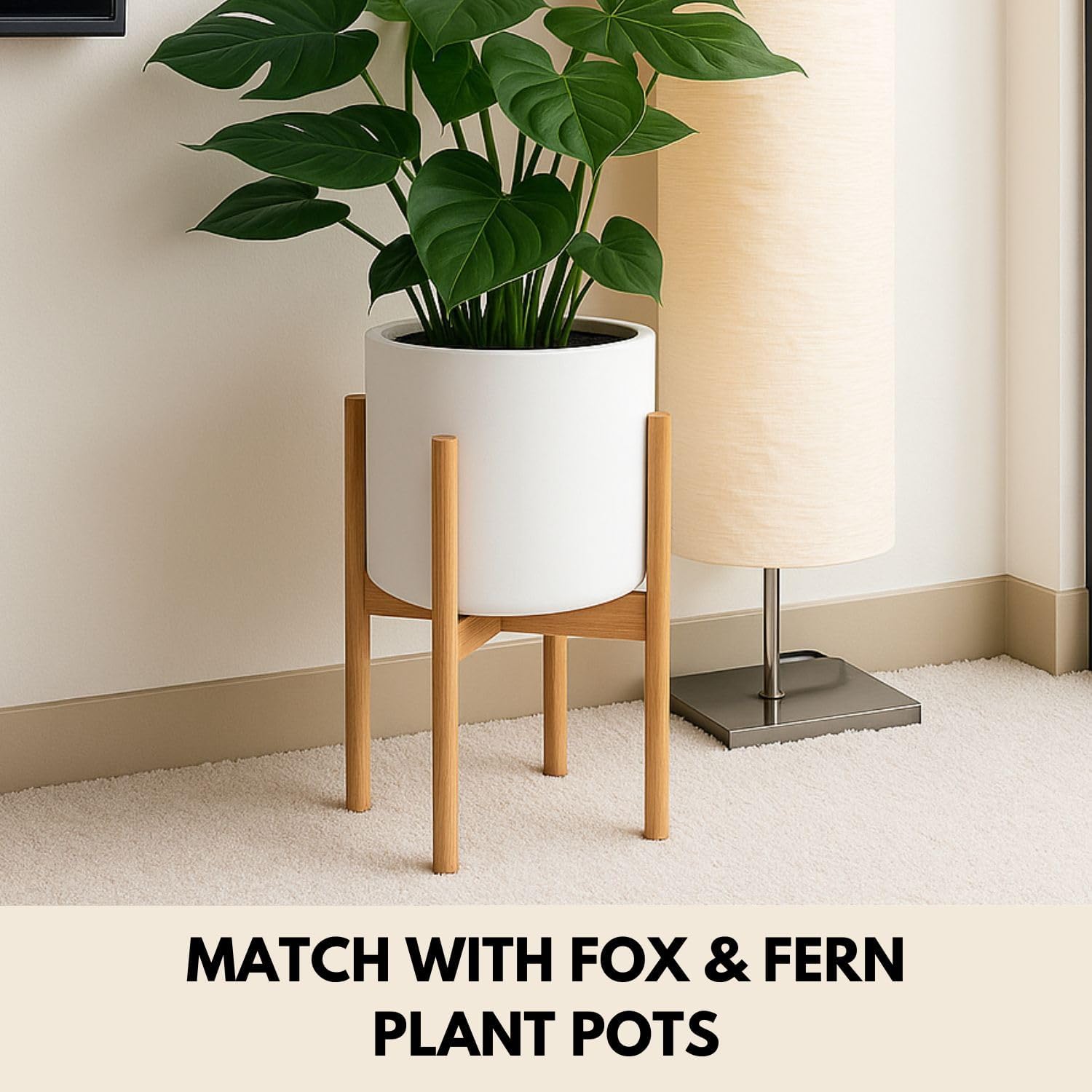 Fox & Fern Large Adjustable Plant Stand Indoor, Bamboo Stand, 8 - 12 Inch | Plug In Design, Holds 200 lbs, Two Heights