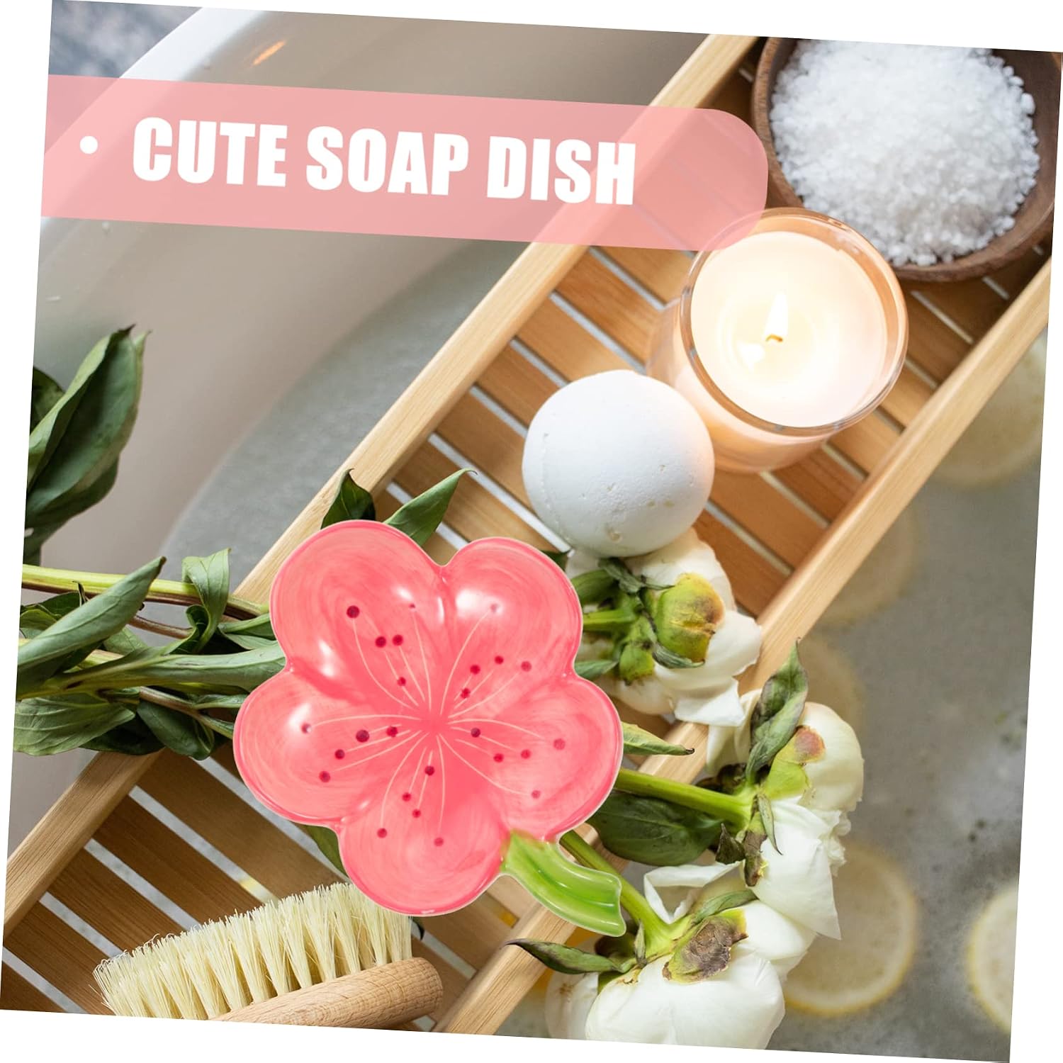 Ceramic Shape Soap Dish Drain Rack Decorative Bathroom Soap Tray / 14.6 x 11 x 5 / CM / Pink
