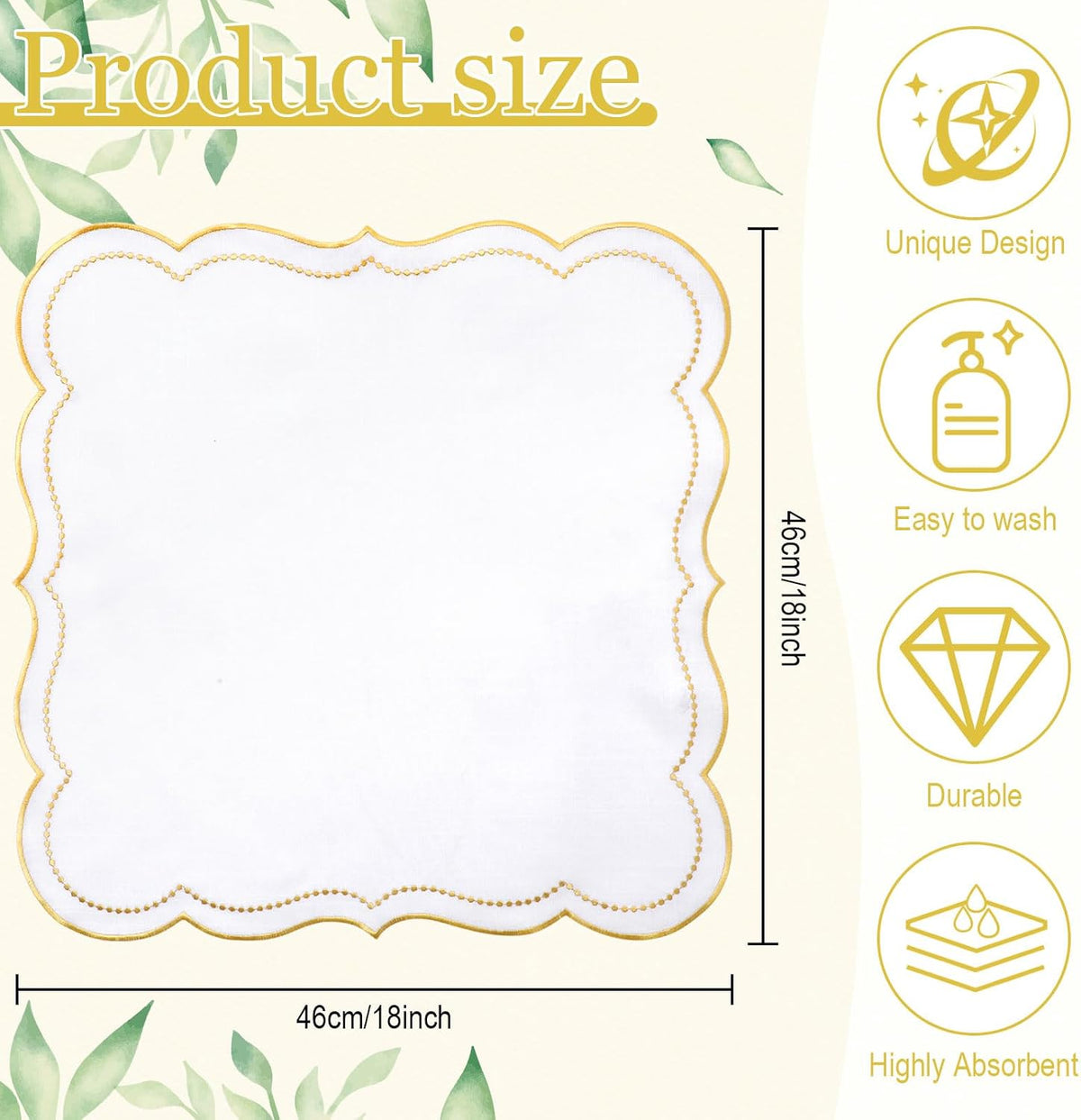 Hahafelt Cloth Napkins 18x18inches Scalloped Embroidery Cloth Napkins Washable Polyester Table Dinner for Hotel
