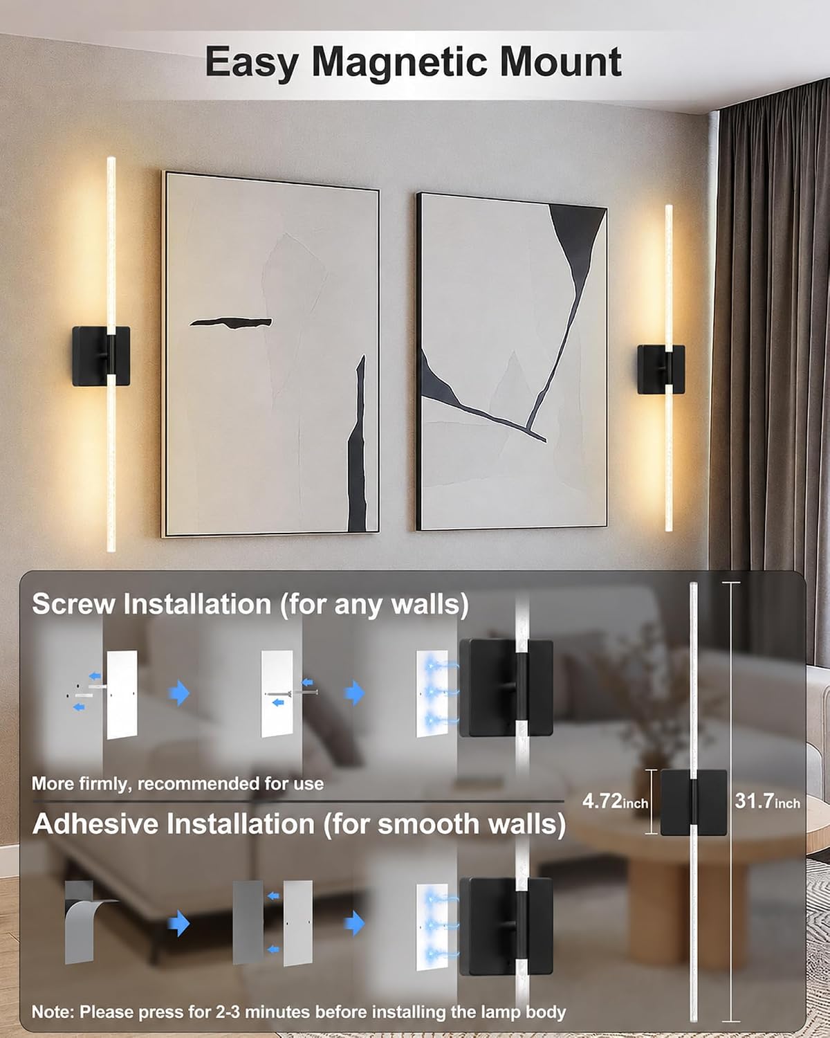 Wall Sconces Set of 2, Rechargeable Wireless Sconce(Bubble Crystal) | Battery Operated Wall Lights With Touch Remote