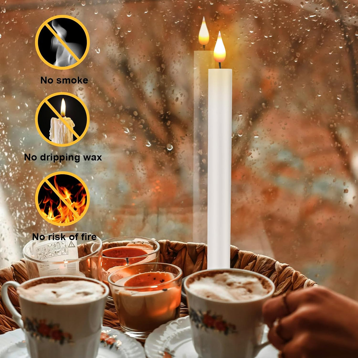 LED Flameless Window Candles With Remote Timer Battery Operated-Realistic Flickering Candlesticks Lights With Removable