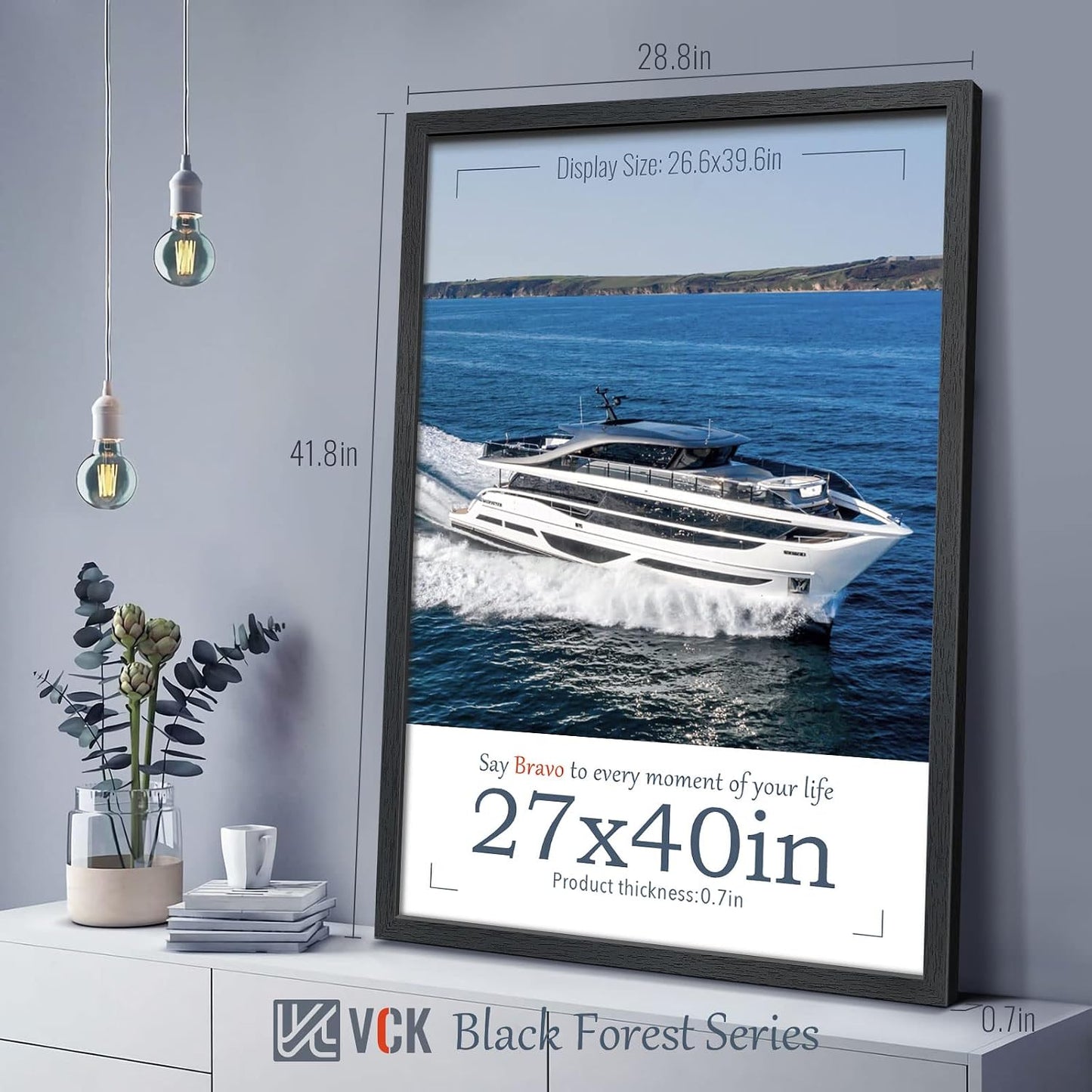 VCK 27x40 Poster Frame Black 4 Pack, Wide Thick Wood Border, for Prints | Exclusive Woodgrain, Wall Hanging, HD