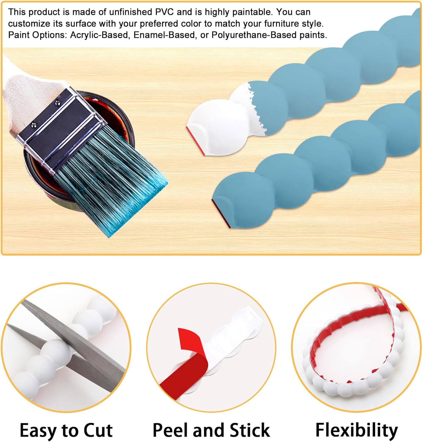 Peel and Stick Beaded Molding / 118 x 0.59 / White