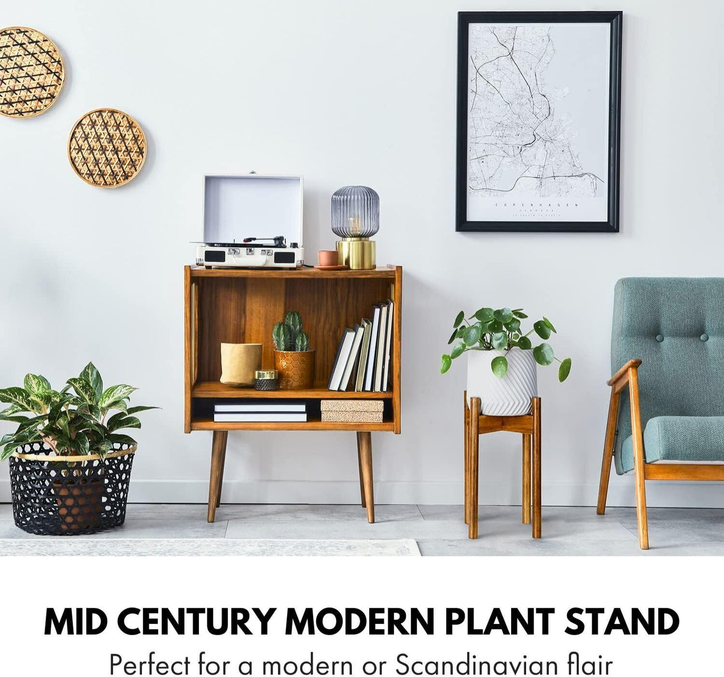 Fox & Fern Large Adjustable Plant Stand Indoor, Bamboo Stand, 8 - 12 Inch | Plug In Design, Holds 200 lbs, Two Heights
