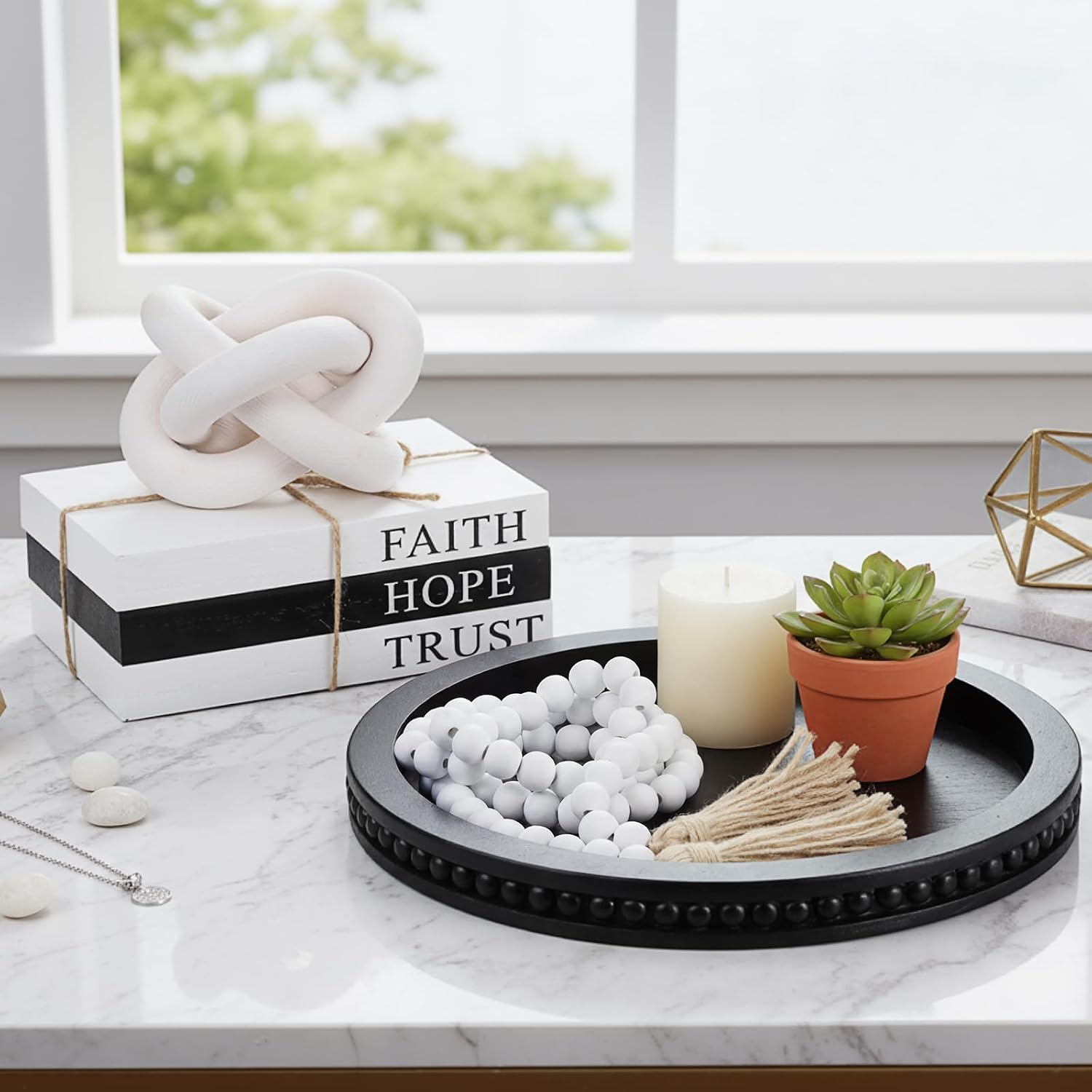 Rustic Wooden Coffee Table Tray Decoration Set / Black / Trust / Set of 6