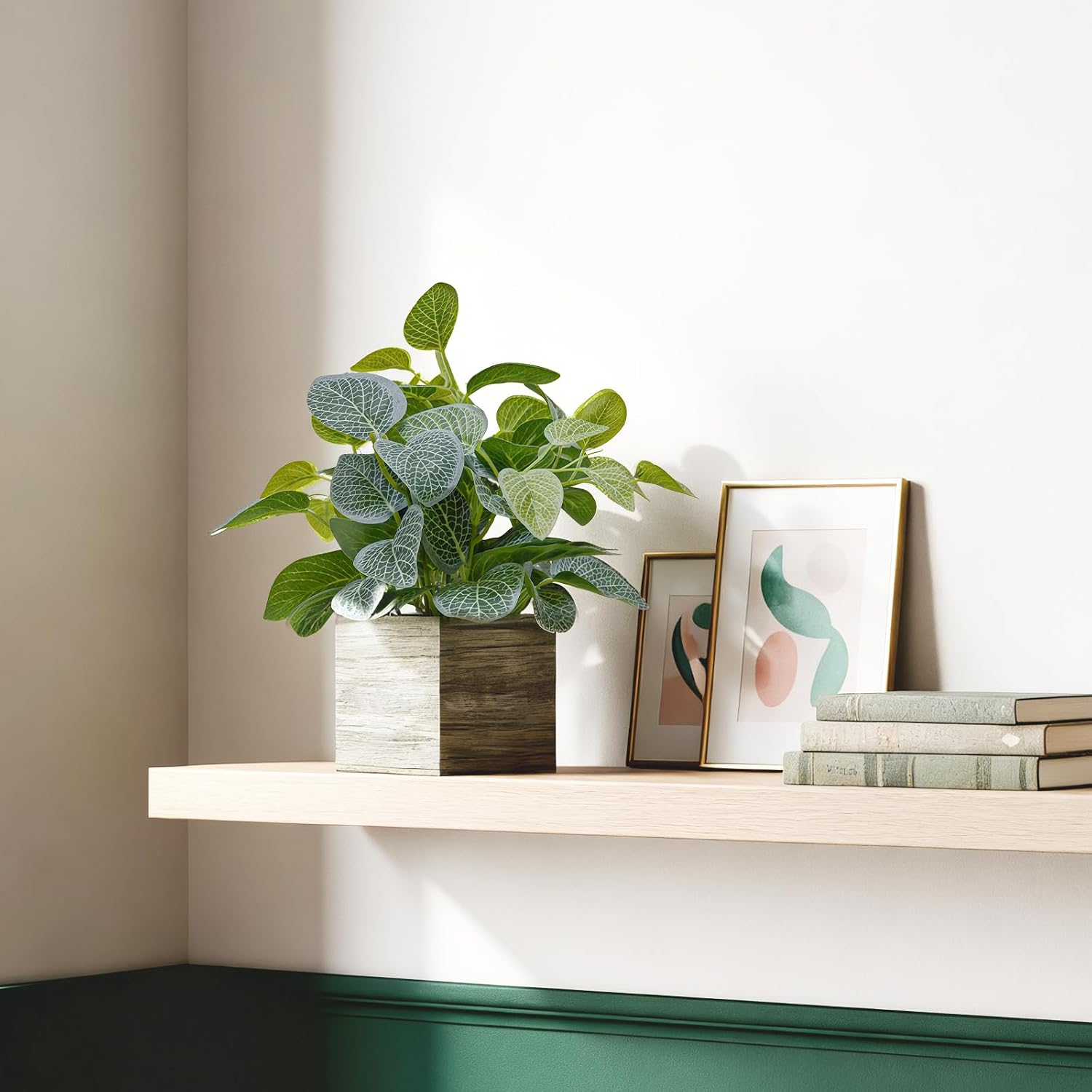 Wooden Planters / Faux Potted Silk Plants / Eucalyptus / 4 Inch / Set of 2