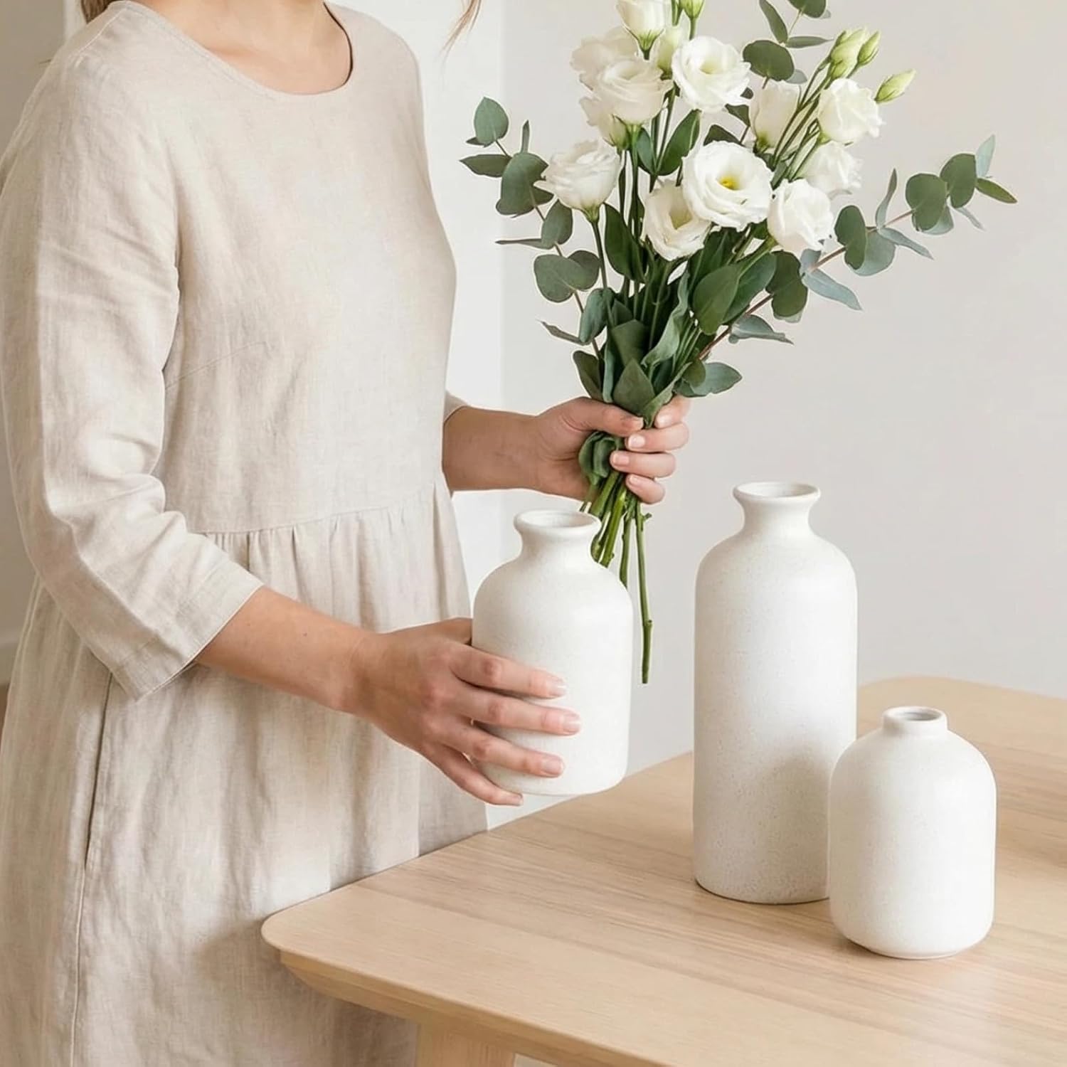 Small Ceramic Vase / White / Set of 3