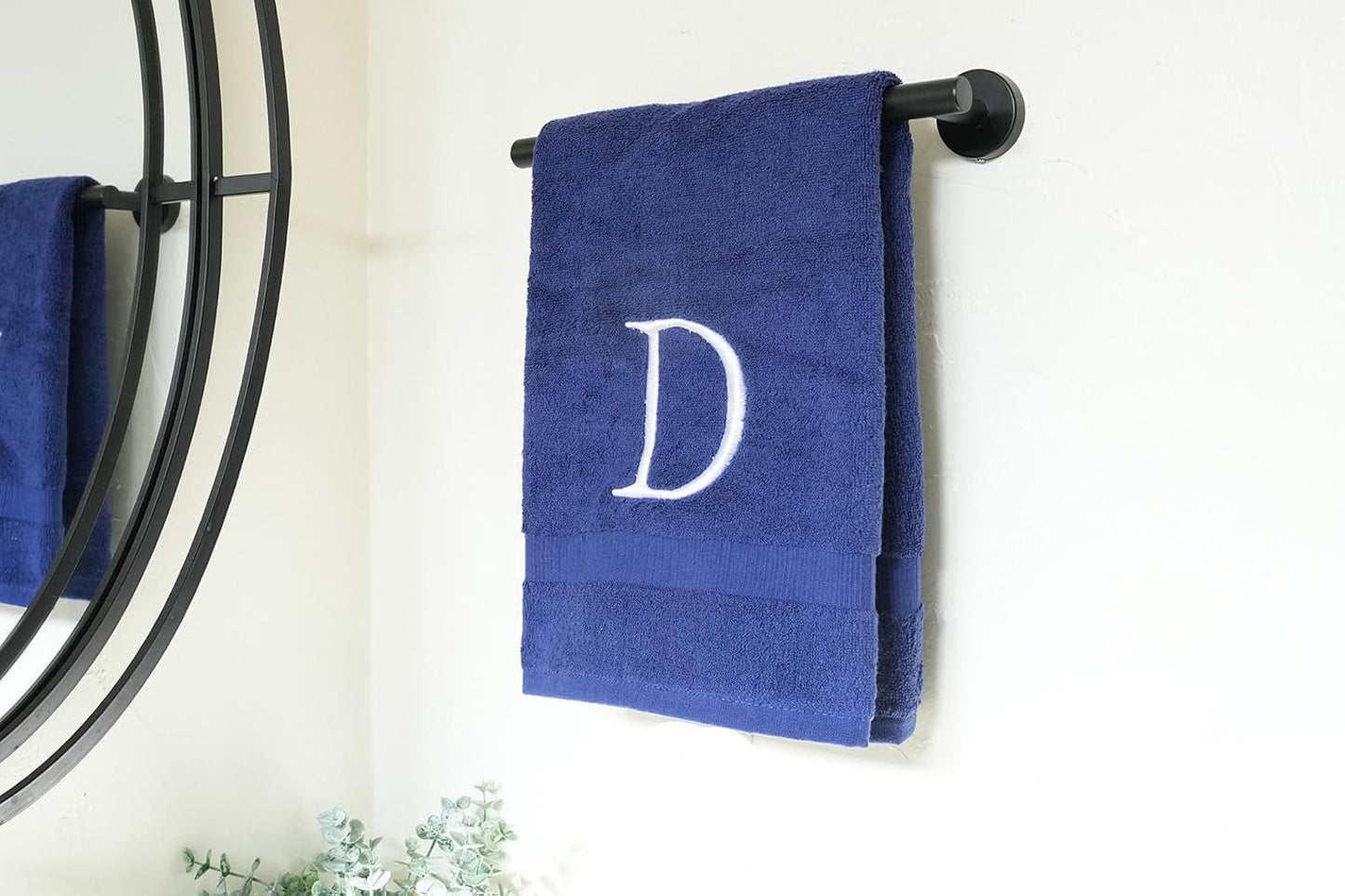 Navy with White Monogrammed Hand Towels for Bathroom - Set of 2 Letter D | Luxury Hotel Quality Initial Towels For