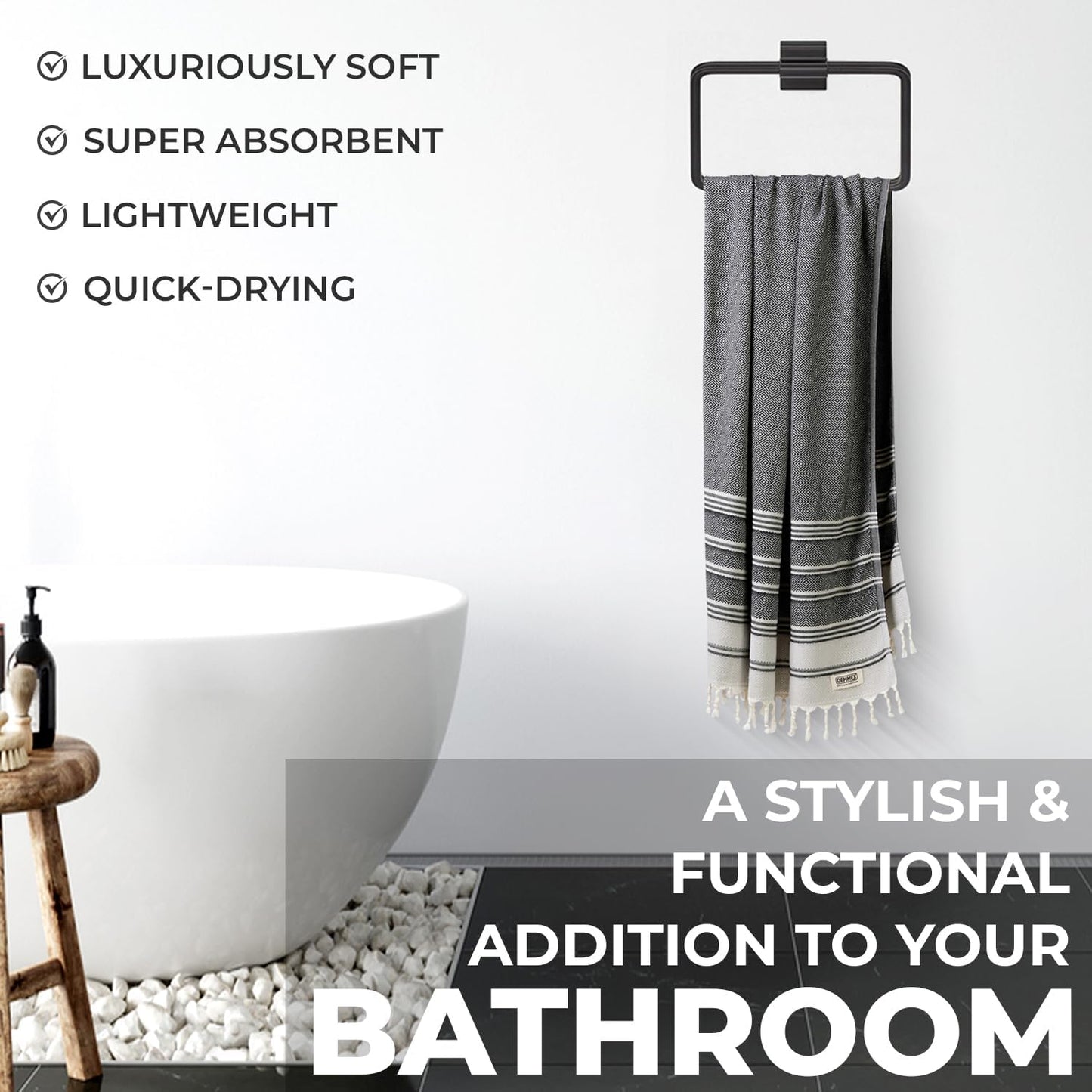 DEMMEX Organic Diamond Turkish Bath & Beach Towel | 100% Oeko-TEX Certified Turkish Cotton, Ultra-Soft, Quick-Dry