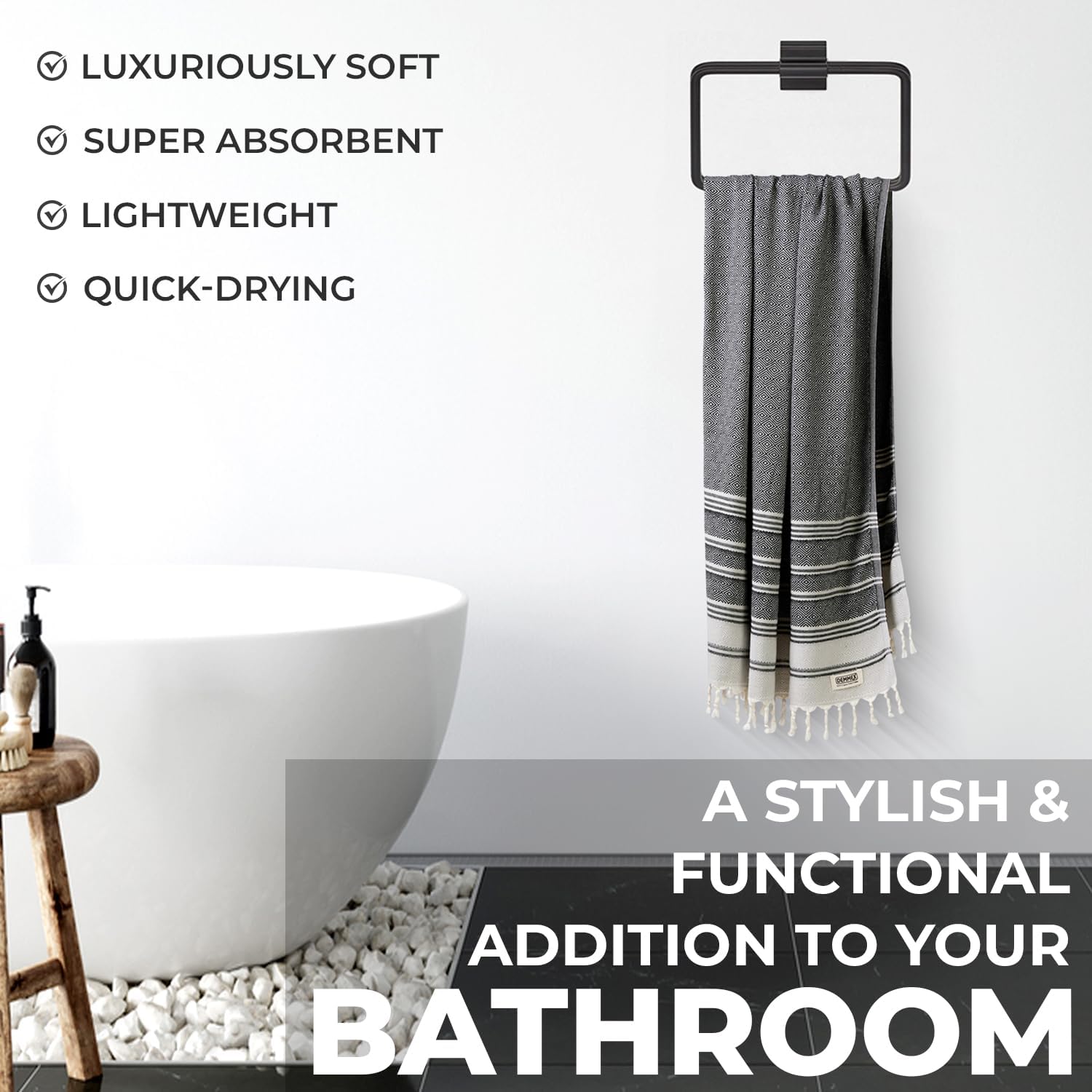 DEMMEX Organic Diamond Turkish Bath & Beach Towel | 100% Oeko-TEX Certified Turkish Cotton, Ultra-Soft, Quick-Dry