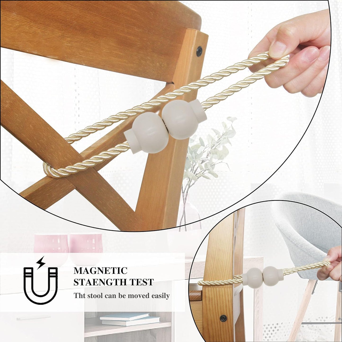 6Pcs Magnetic Curtain Tiebacks Modern Handmade Rope Curtain Tie Back Beige | Decorative Drapes Weave Holdbacks for Home