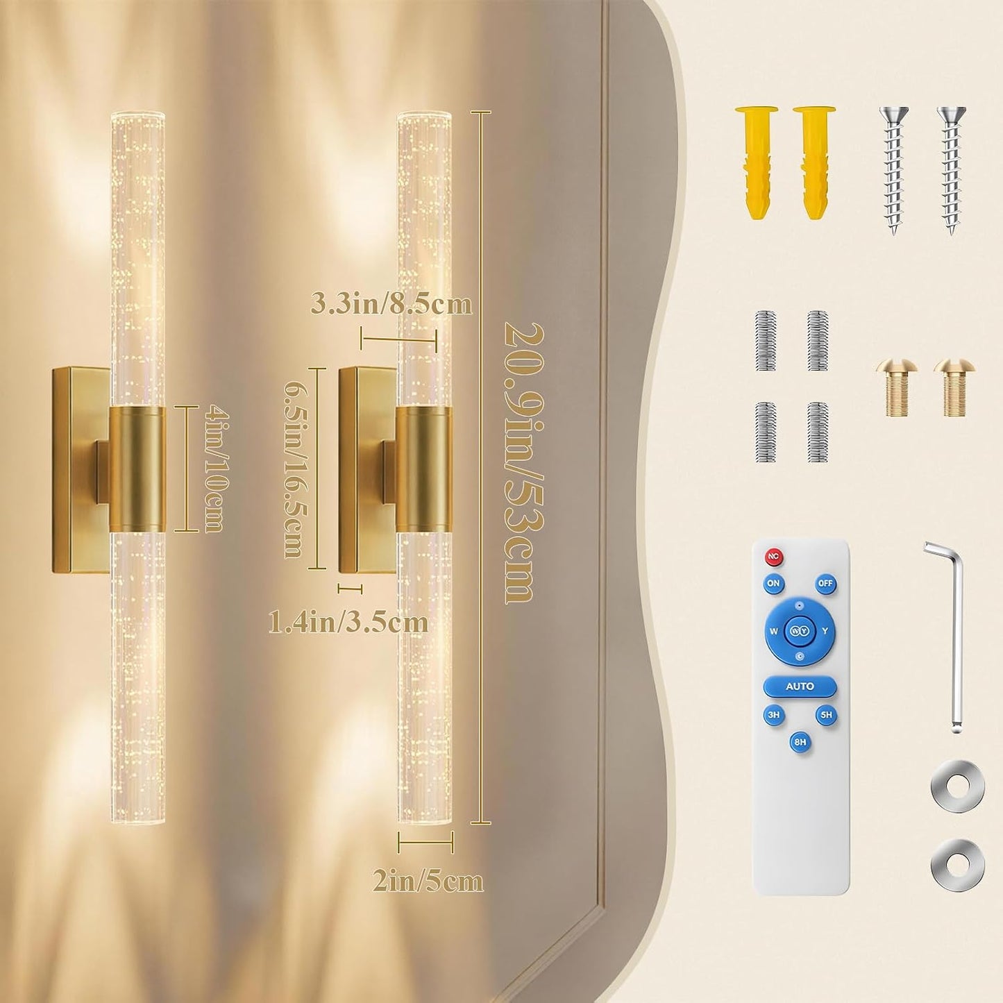 camuucci Battery Operated Wall Sconces Set of 2, Rechargeable Wall Lights | 12000mAh Long-Lasting Battery,Dimmable