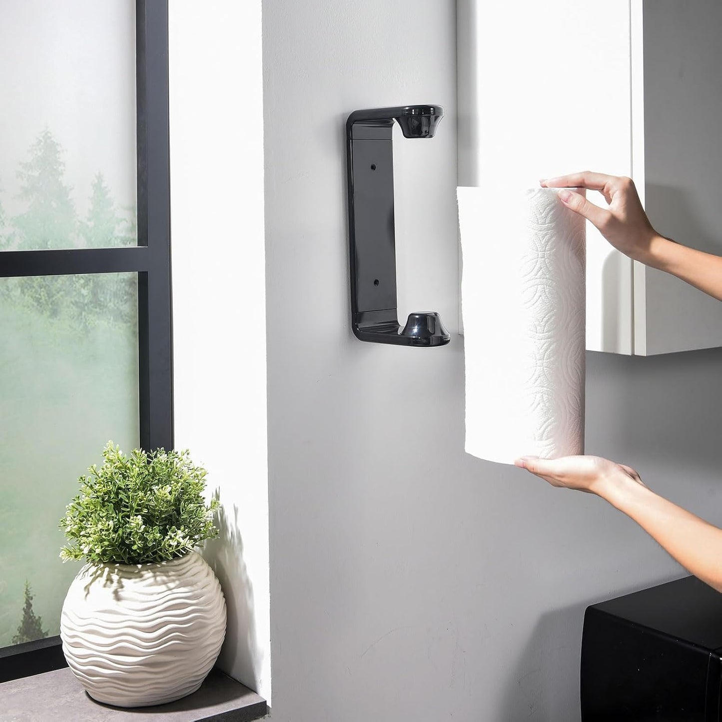 simpletome Paper Towel Holder ONE Hand Tear Adaptive Tension Arm Adjustable Length 9.4-11inch/24-28cm (Black)
