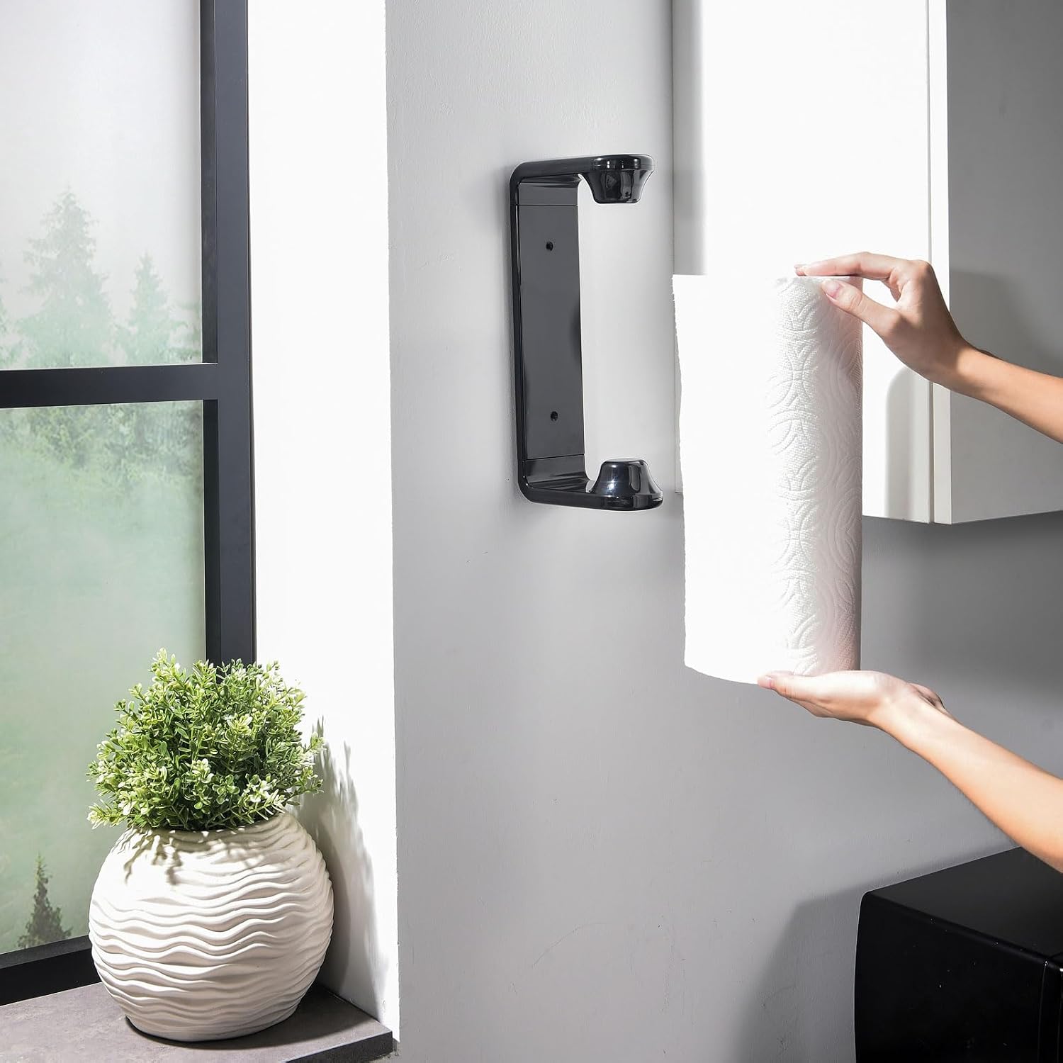 simpletome Paper Towel Holder ONE Hand Tear Adaptive Tension Arm Adjustable Length 9.4-11inch/24-28cm (Black)