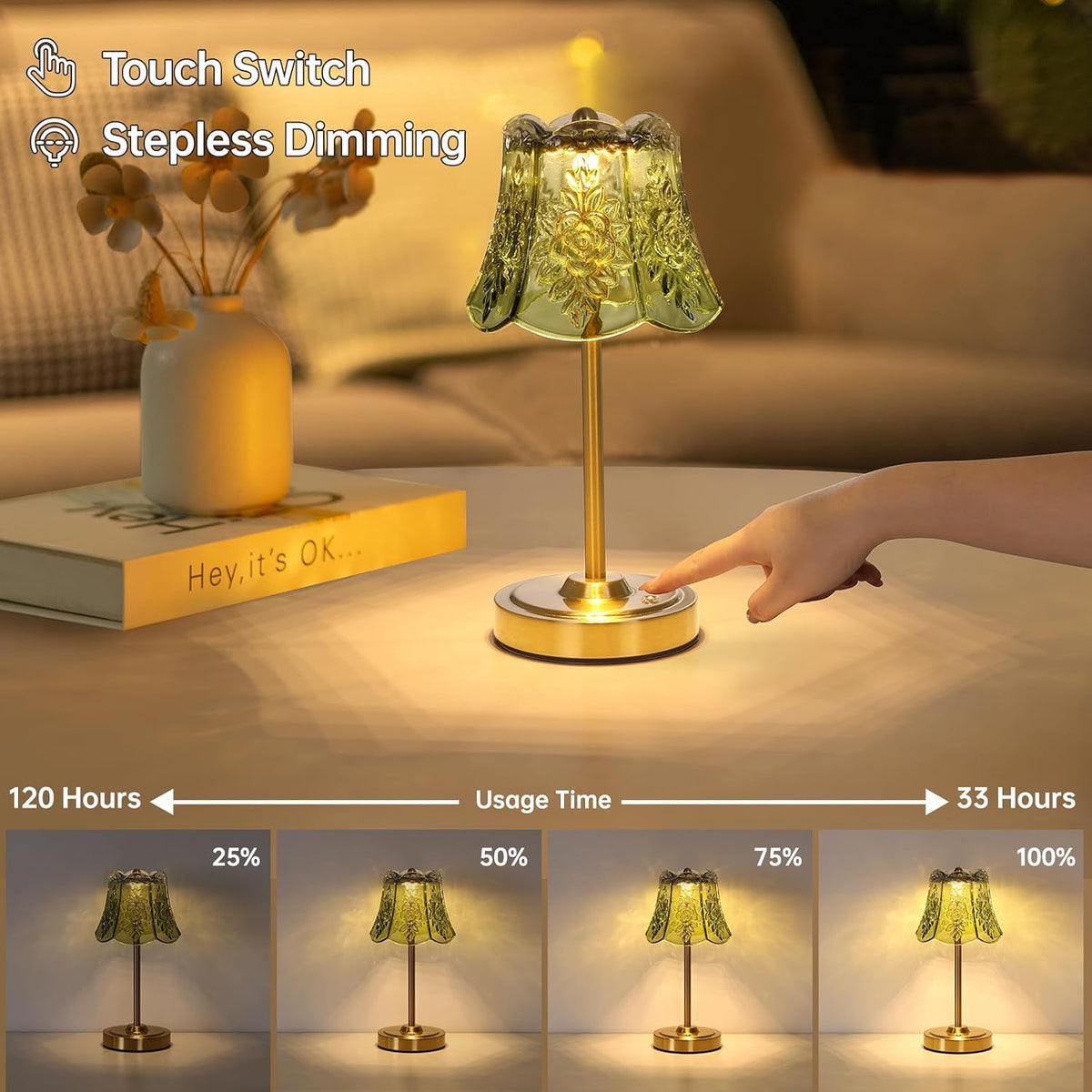 Shenmoyl Set of 2 Cordless Touch Table Lamp with 5200mAh Battery - 3 Adjustable Color Temperatures & Dimmable