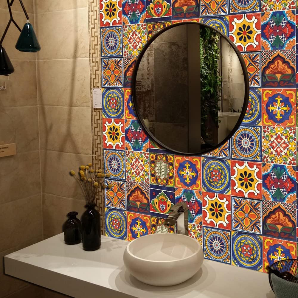 Self Adhesive Waterproof Removable Mandala Style Tiles Backsplash / 6 x 6 / Ts295 / Set of 20