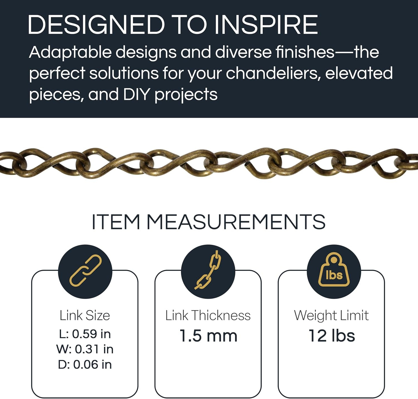 CH-S50-16-AB-10 Steel Basket Chain / U15 / Antique Brass