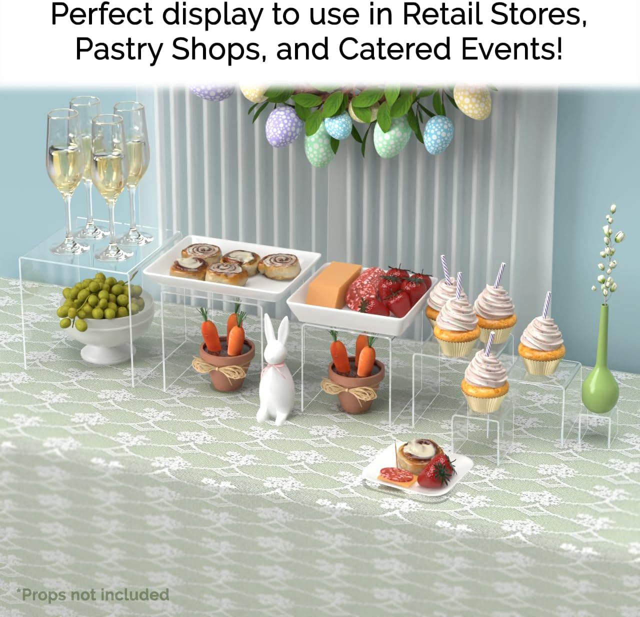 Marketing Holders Acrylic Riser Display Stands 2" Through 8" High 7 Pieces Clear Plastic Countertop Decorative Pedestal