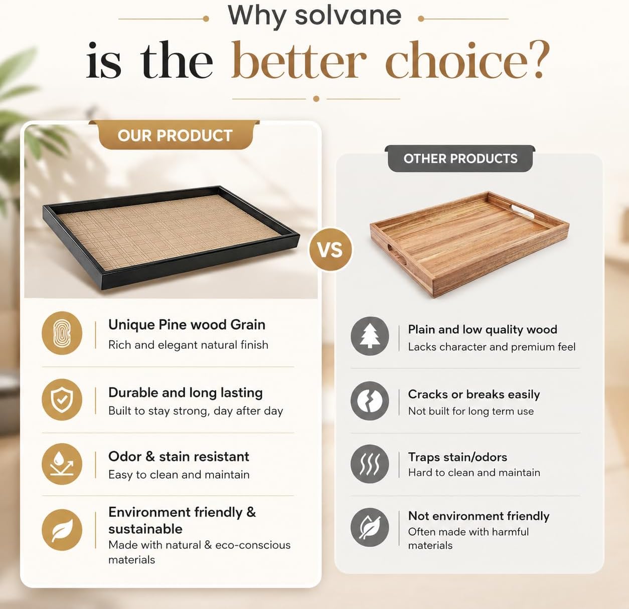 Wooden Serving Tray / Black / 15 x 11