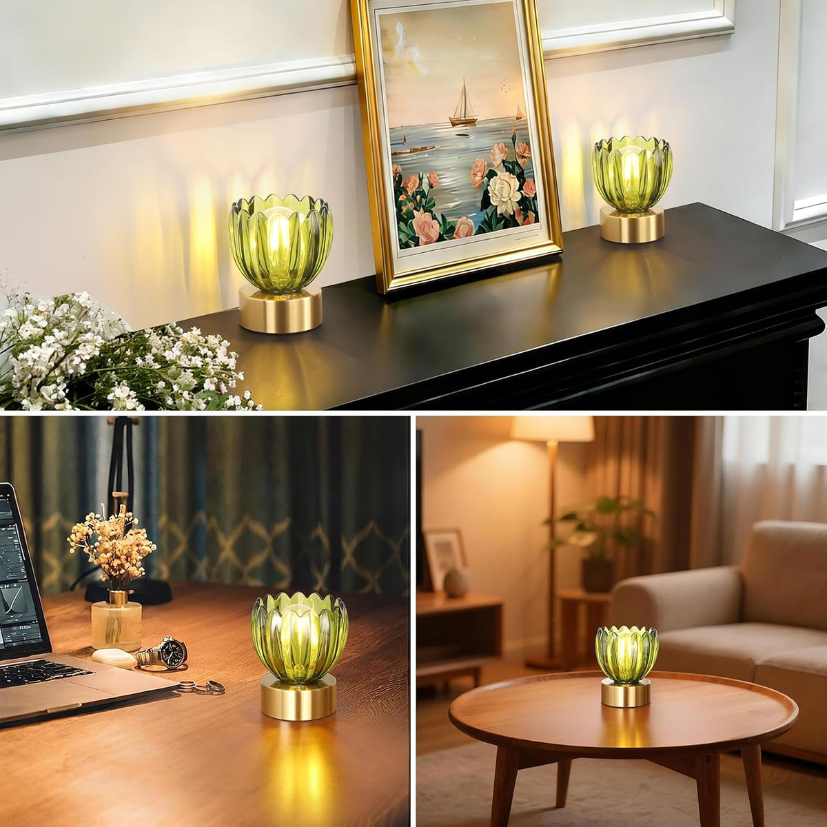 Shenmoyl Cordless Small Table Lamp with 5200mAh Battery & Touch Control, Battery Operated Tulip Table Lamp with 3