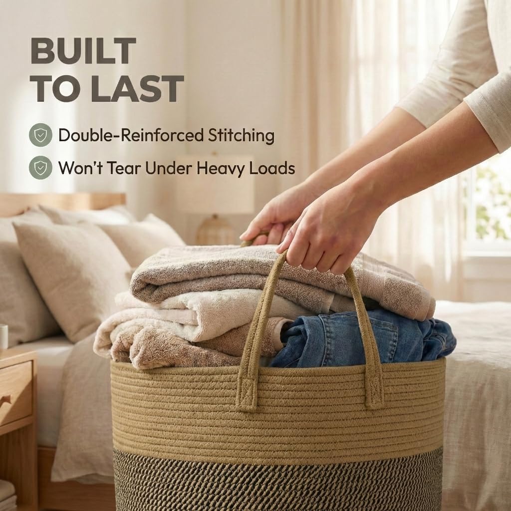 Extra Large Blanket Basket / Jute&black / 65L