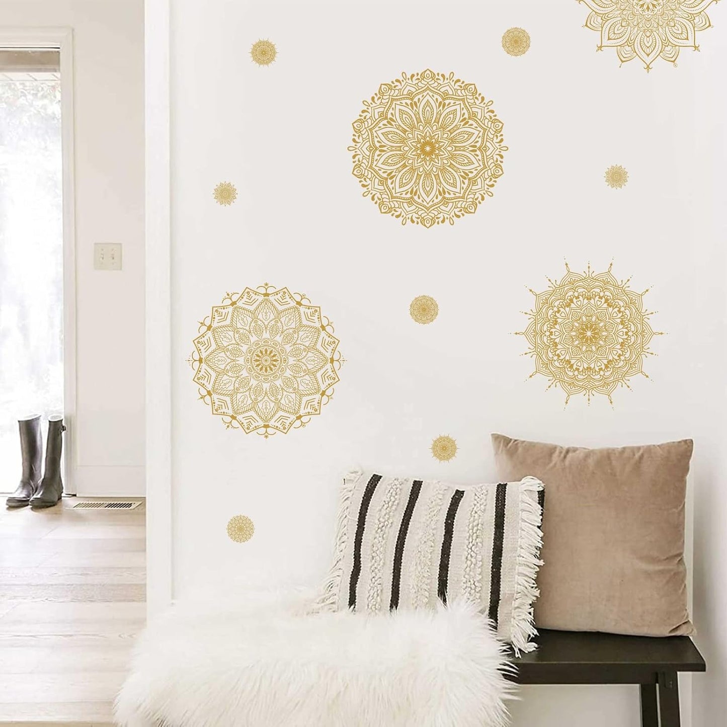 Mandala Wall Art Gold Mandala Wall Decal Peel and Stick Lotus Flower Vinyl Stickers / Gold-b