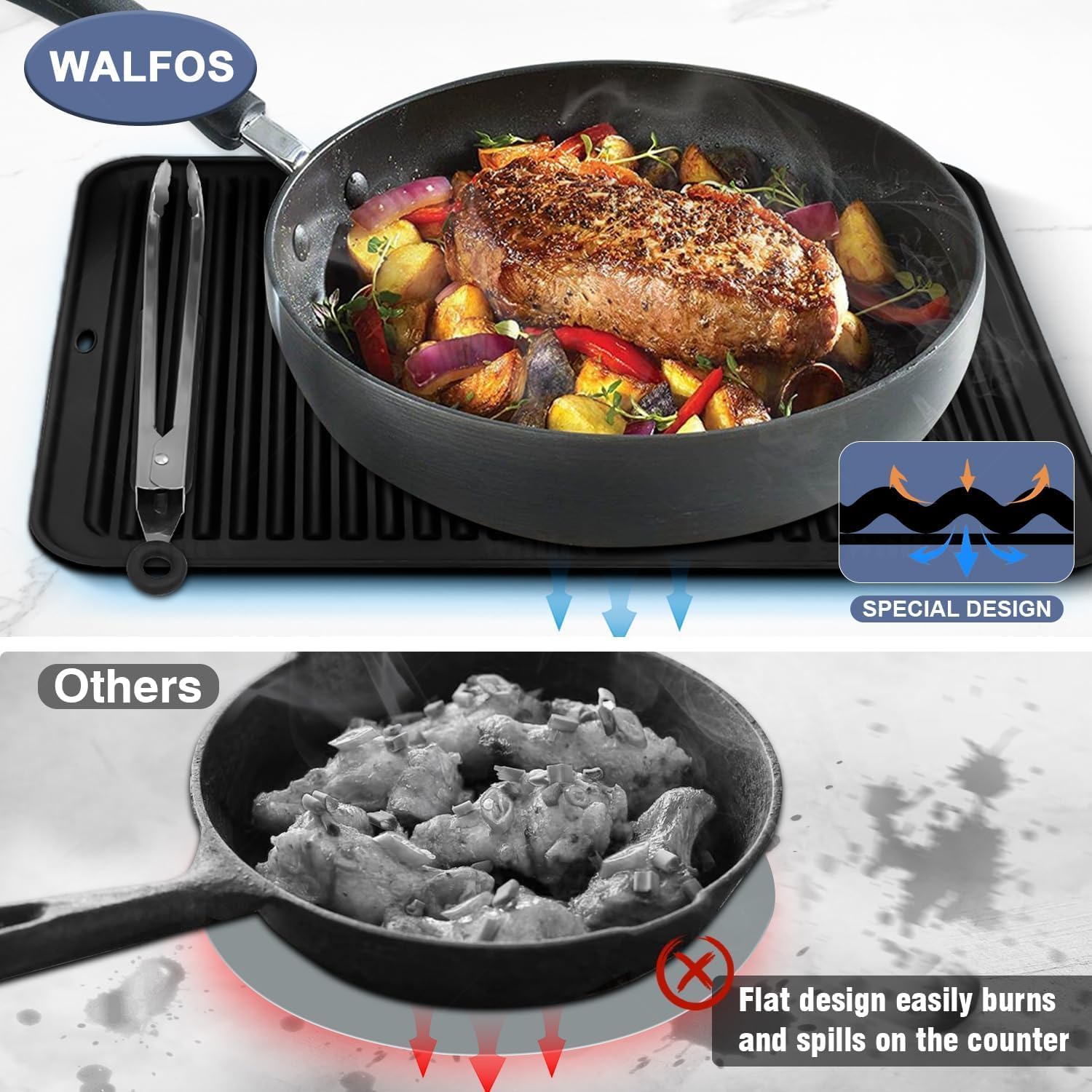 Walfos XXL Silicone Trivet 16 Inch and Trivets Mats 12 Inch, Trivets for Hot Pots and Pans, Heat Resistant Pot Holders