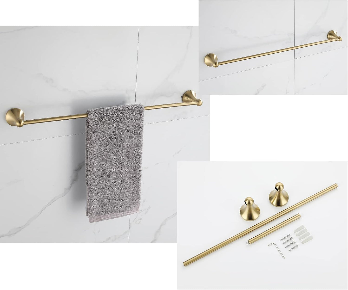 4 Piece Gold Bathroom Hardware Set - Brushed Gold Bathroom Accessories, 23.6 Inch Towel Bar | Towel Hook | Toilet Paper