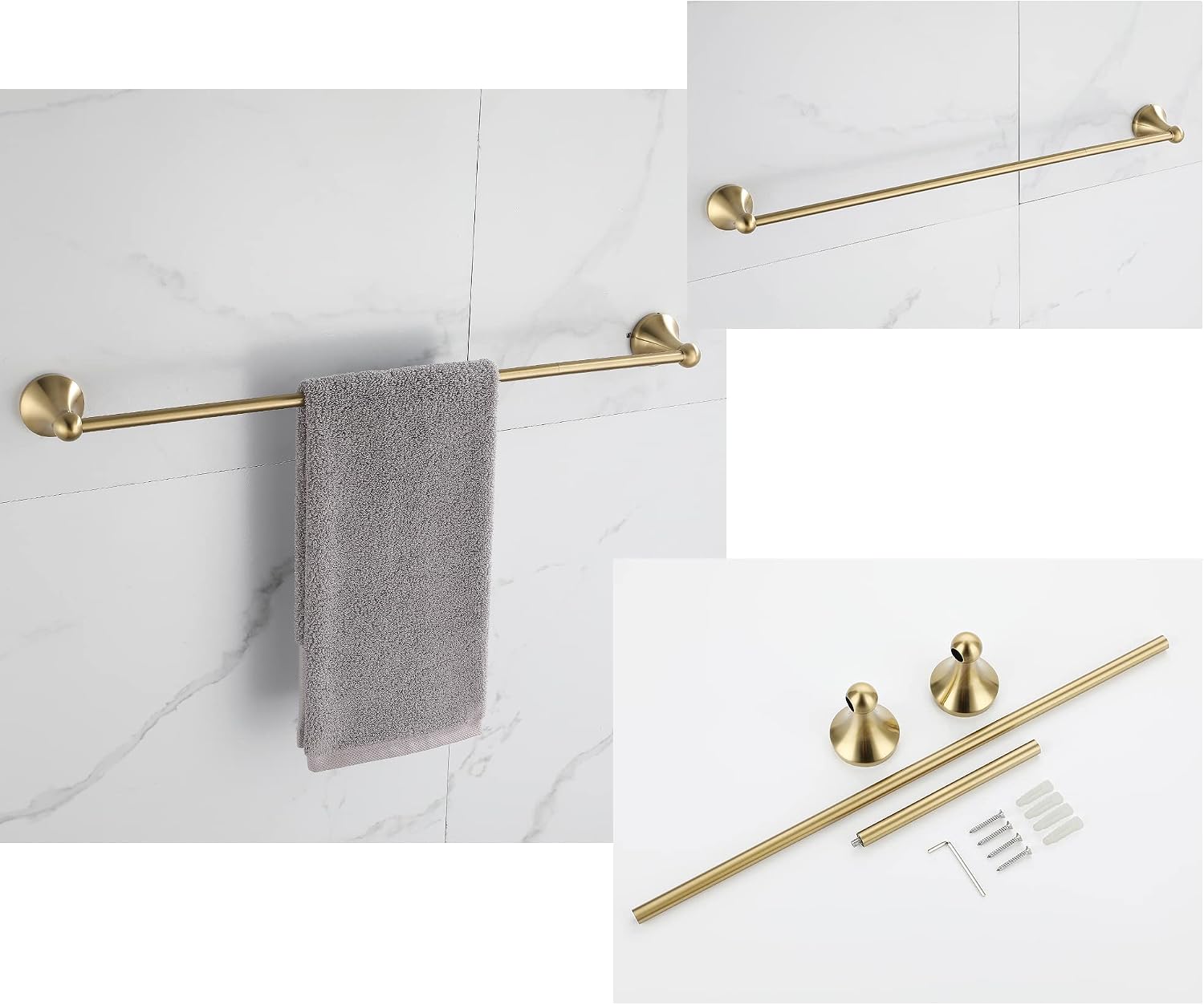 4 Piece Gold Bathroom Hardware Set - Brushed Gold Bathroom Accessories, 23.6 Inch Towel Bar | Towel Hook | Toilet Paper