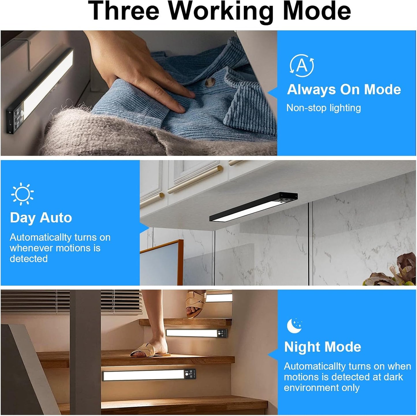YELKO Under Cabinet Lights, 116LEDs Rechargeable Motion Sensor Light Indoor, 3200mAh 15.8inch Battery Operated Closet