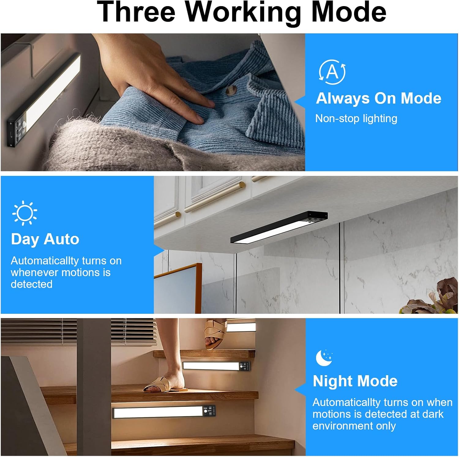 YELKO Under Cabinet Lights, 116LEDs Rechargeable Motion Sensor Light Indoor, 3200mAh 15.8inch Battery Operated Closet