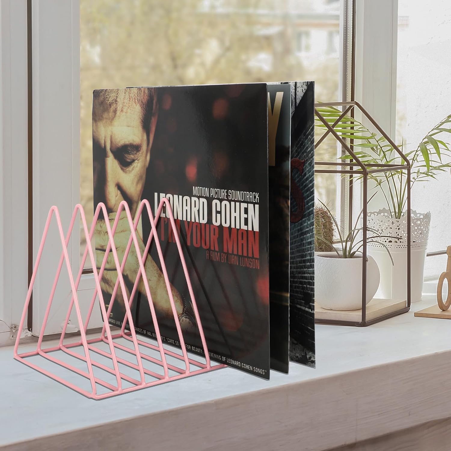 Vinyl Record Holder Storage, 9 Slot Metal Magazine Book Album Display Rack, Stylish Triangle Desktop File Sorter