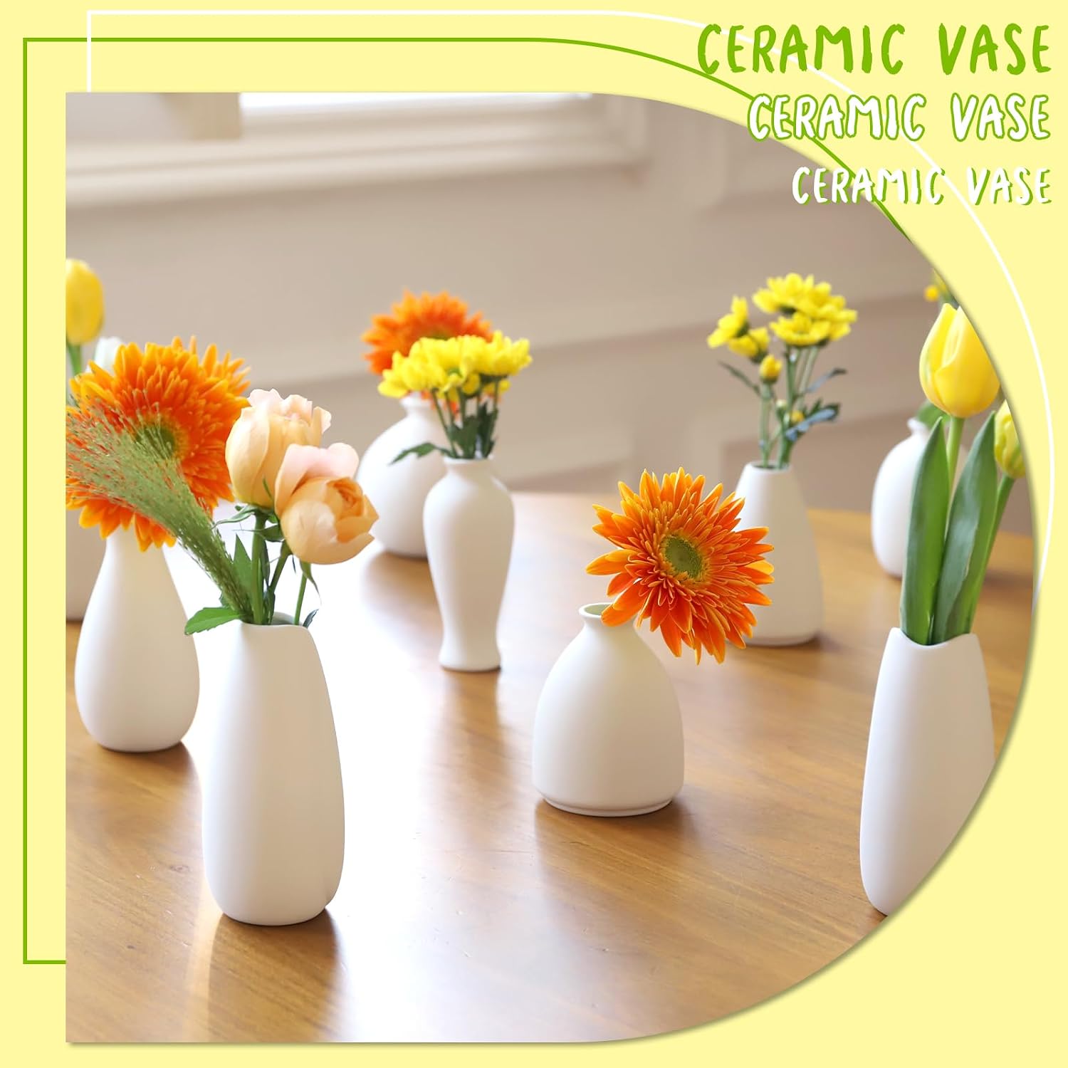10pc Ceramic Bud Vases Set / White / 3 Inch / Set of 10
