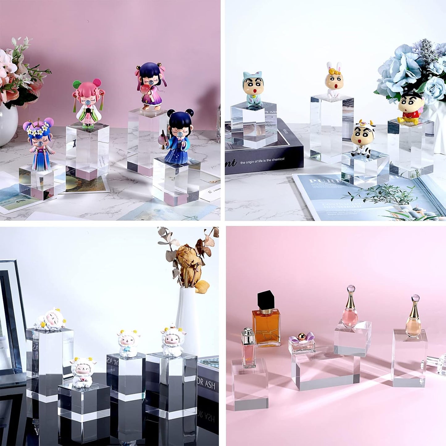 Acrylic Display Risers Stand Square Action Figures Collection / Square,4-pack / Clear / Set of 4