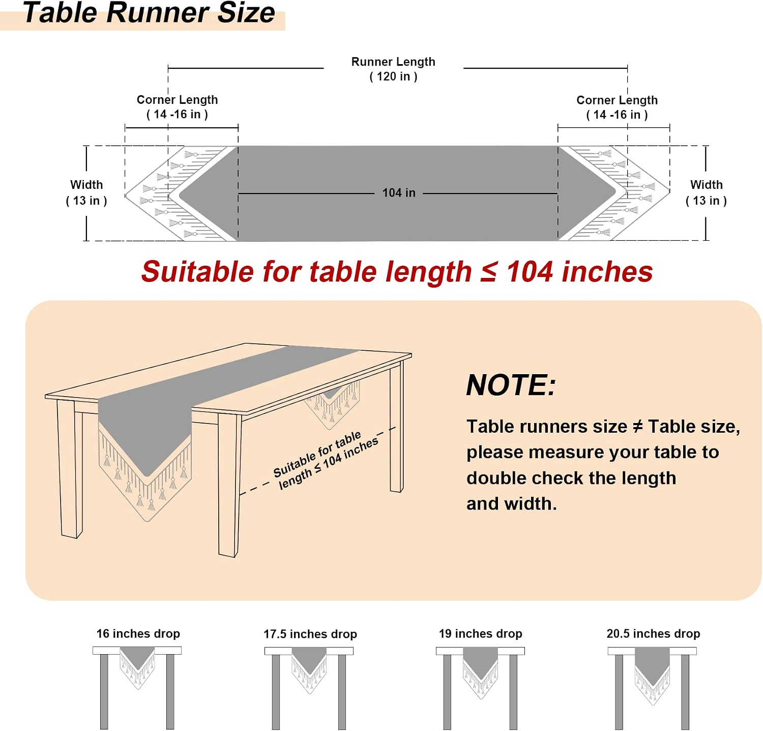 Loom and Mill Luxury Elegant Damask Table Runner 120 inches Long, Beige | Jacquard Table Runners with Handmade