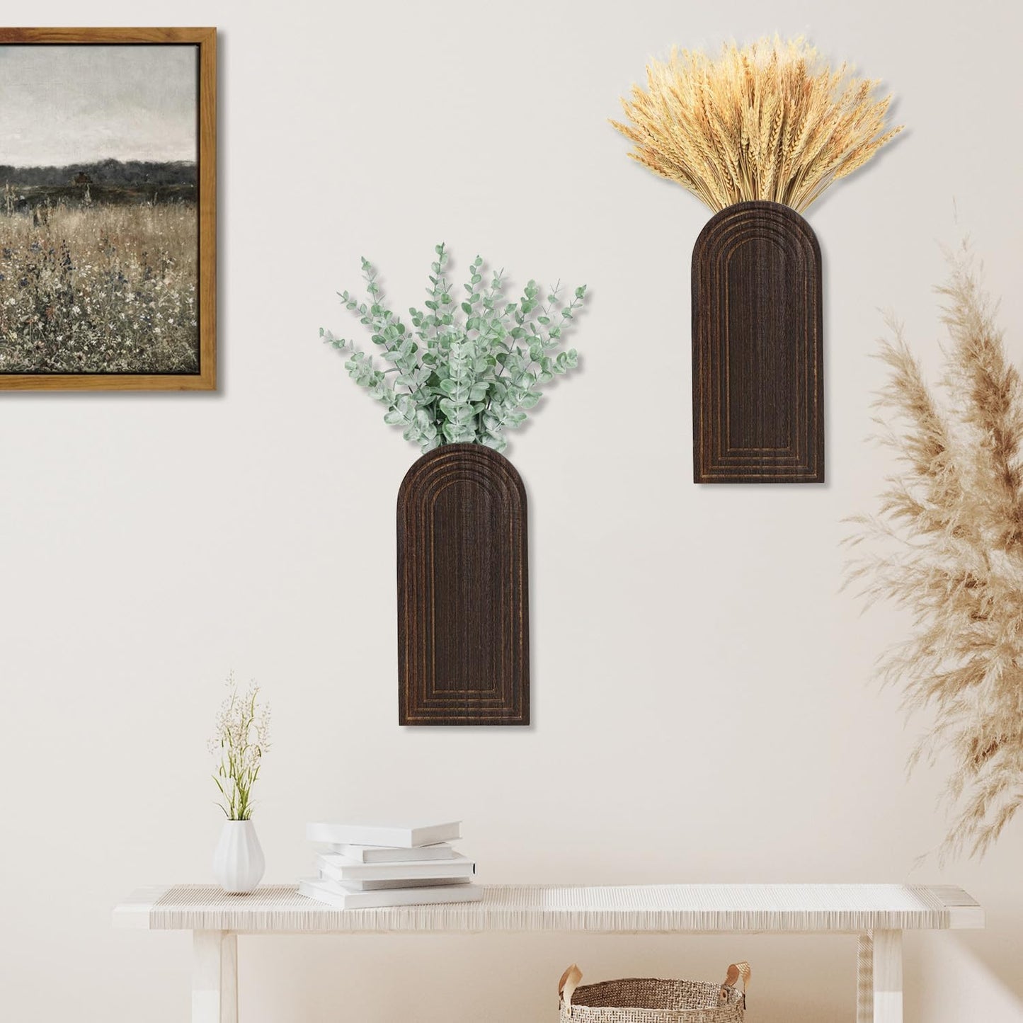 Wooden Wall Vase Set / Dark Brown / Set of 2