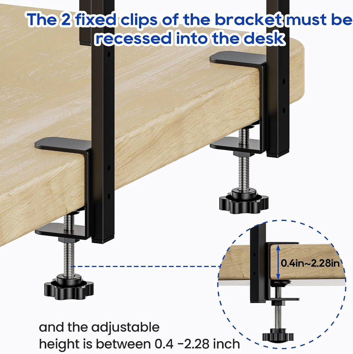 Clamp On Desk Shelf 2-Tier, 12.6 inche Wood Shelving Unit for Office Desk/Gaming Accessories, Tabletop Book Storage