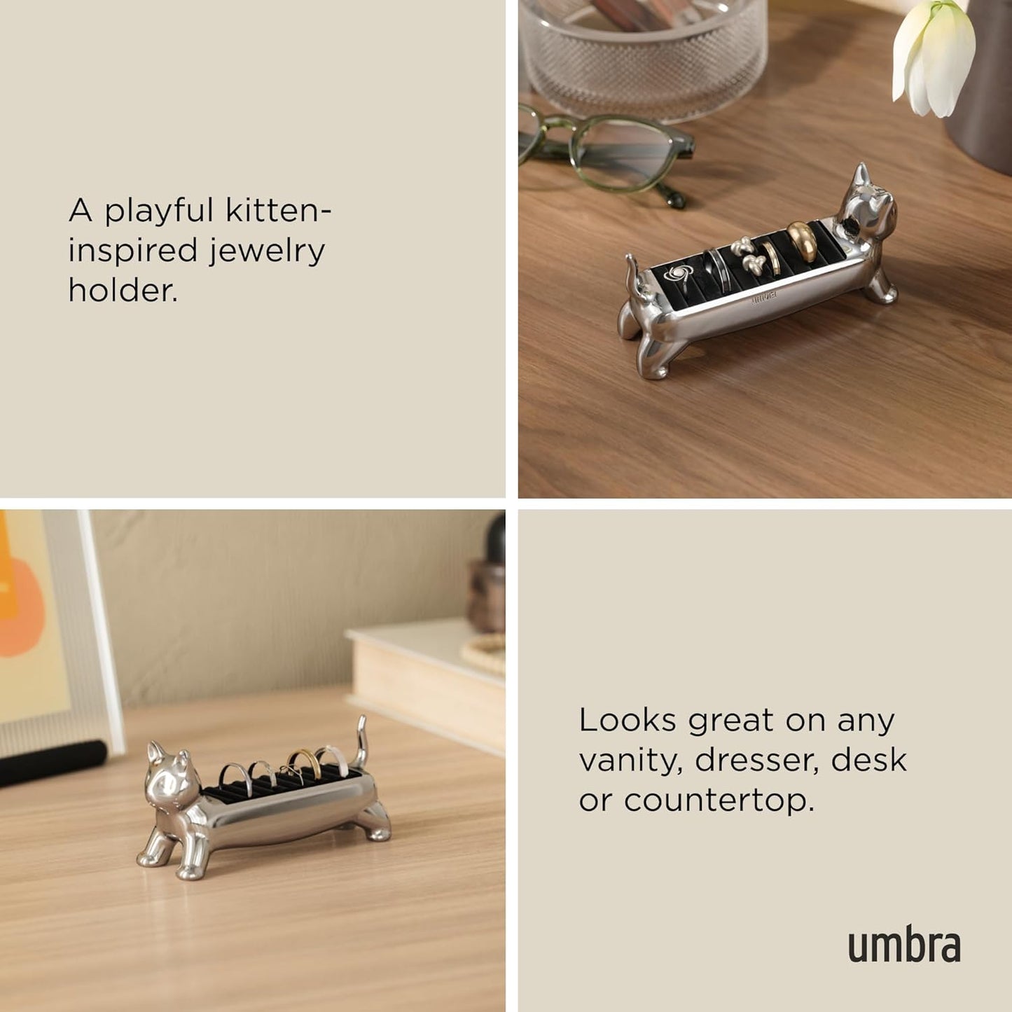 Ring Holder / Gift for Pet Kitty Kitten Lover / Chrome / Ali Cat